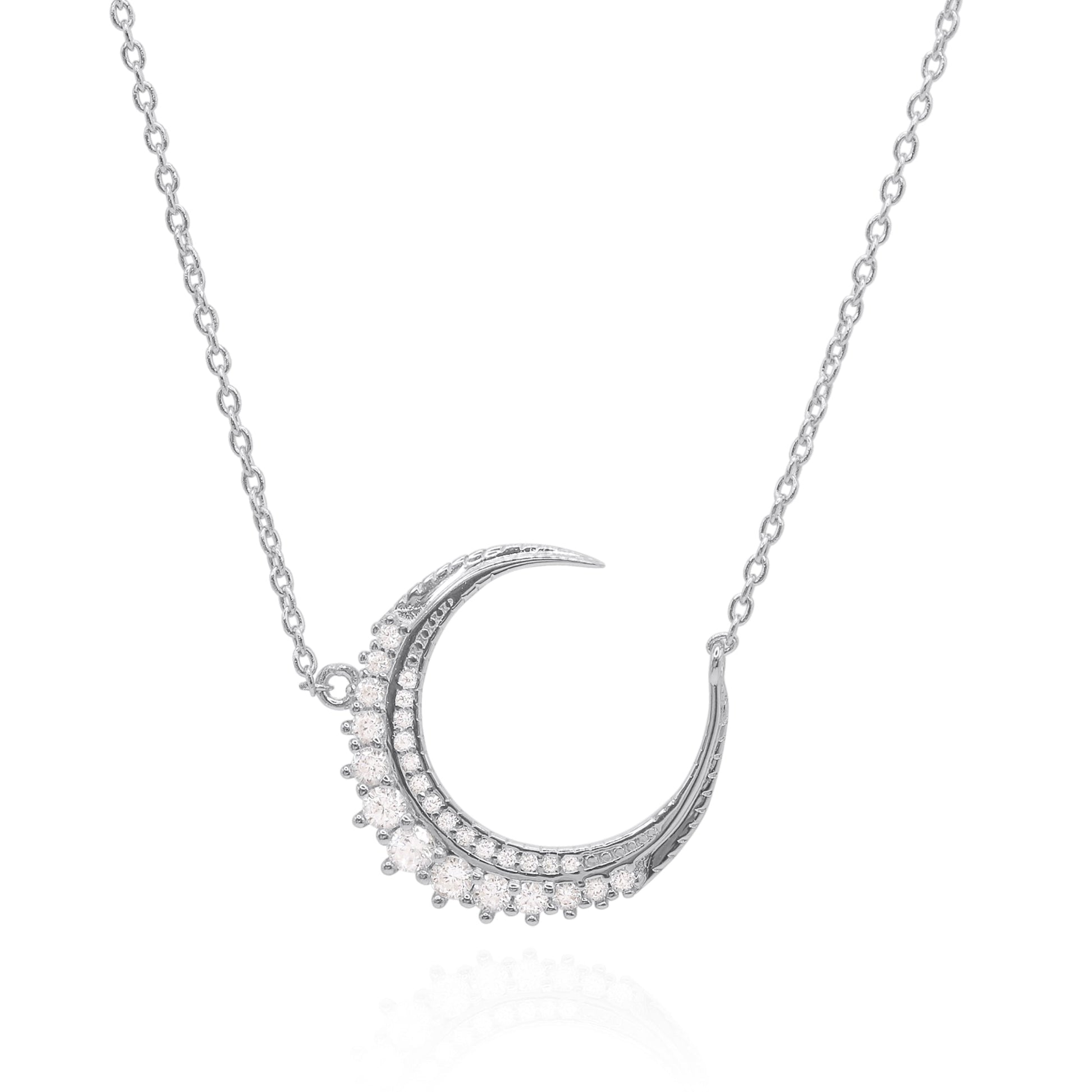 Crescent Moon Crystal Pendant Necklace in Sterling Silver
