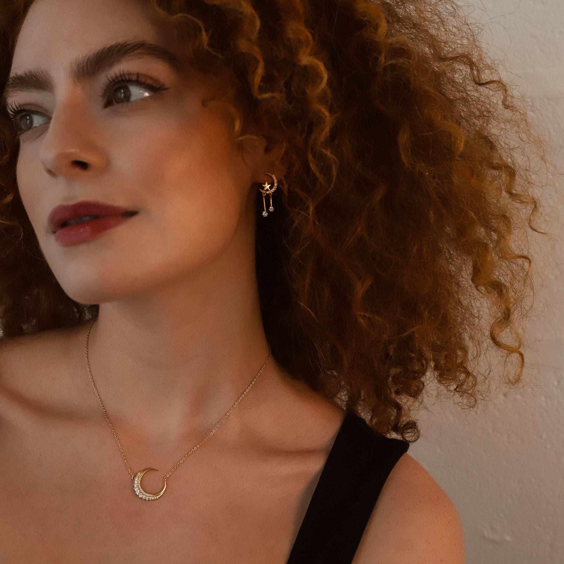 Moon and Star Drop Earrings in 18k Gold Plated Silver