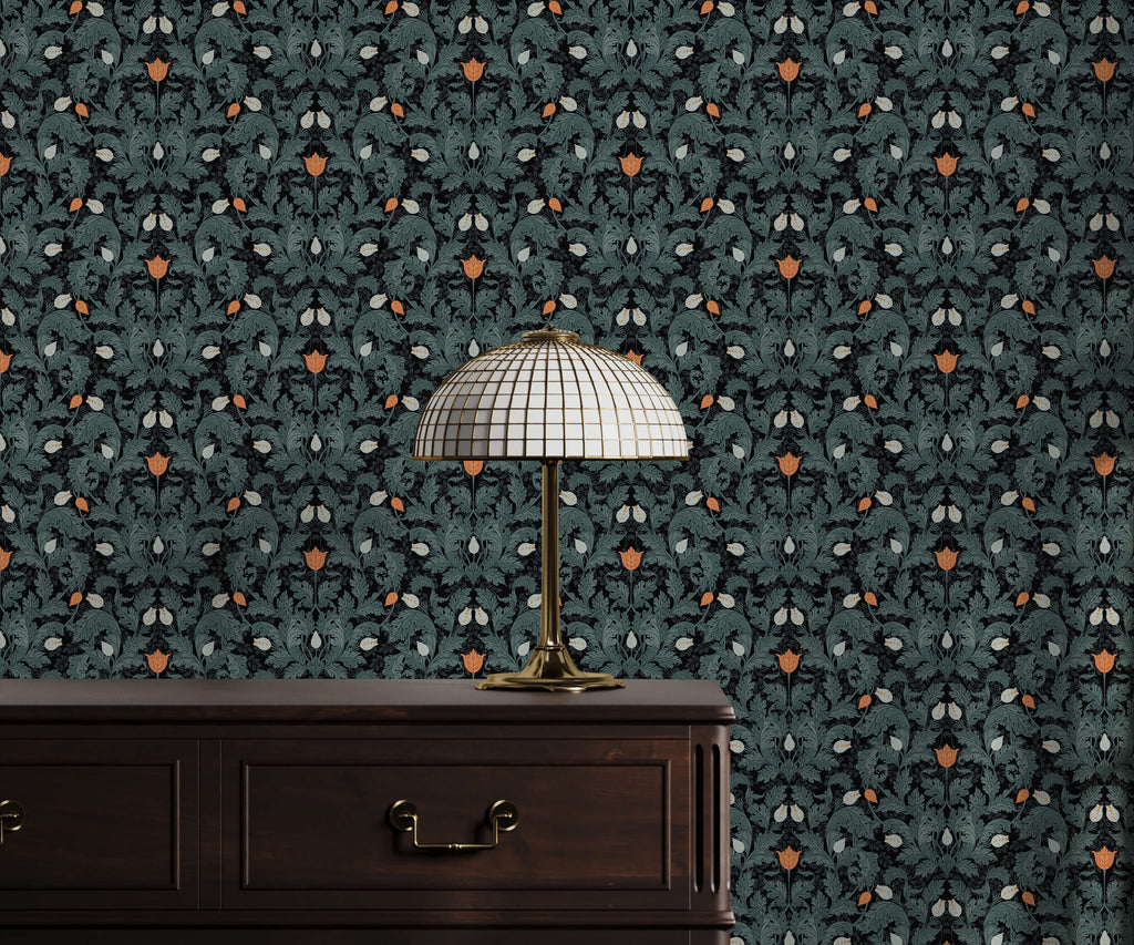 Dark Leaf Pattern Wallpaper