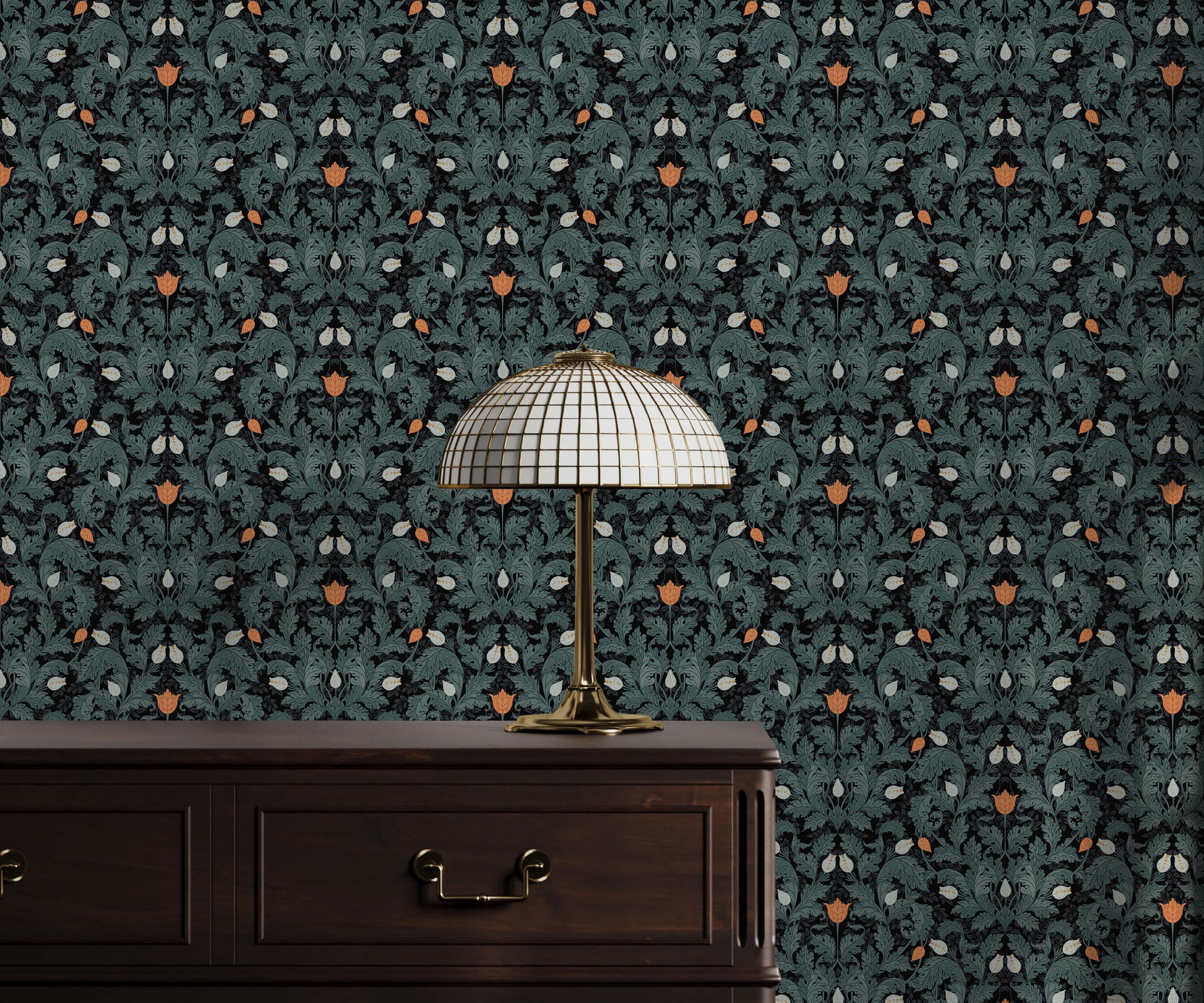 Dark Leaf Pattern Wallpaper