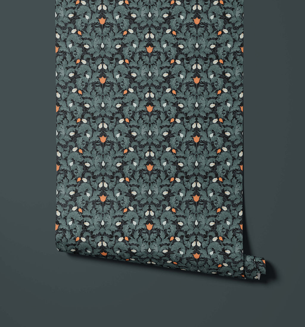 Dark Leaf Pattern Wallpaper