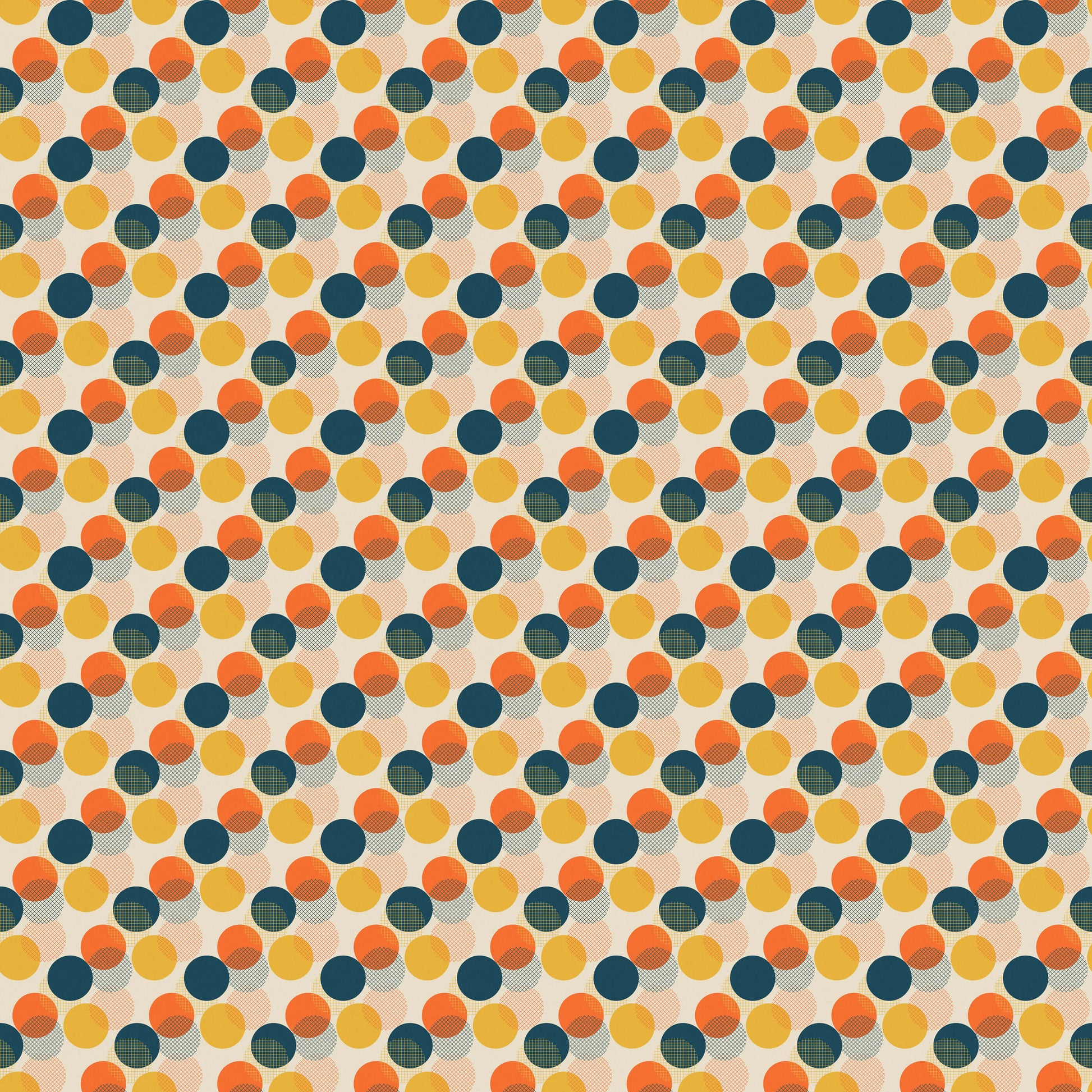 Mid Century Circle Wallpaper in Yellow Orange and Navy
