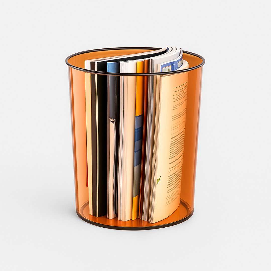 Minimal Waste Bin in Transparent, Green and Orange