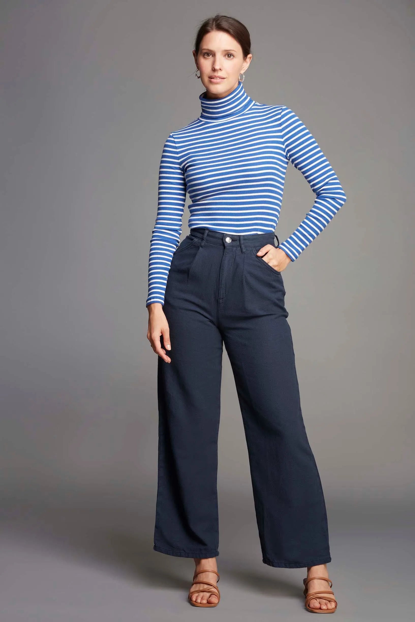 Striped Cotton Roll Neck Long Sleeve