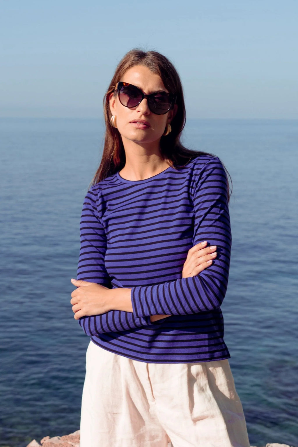 Women's Striped Crew Neck T Shirt in Organic Cotton