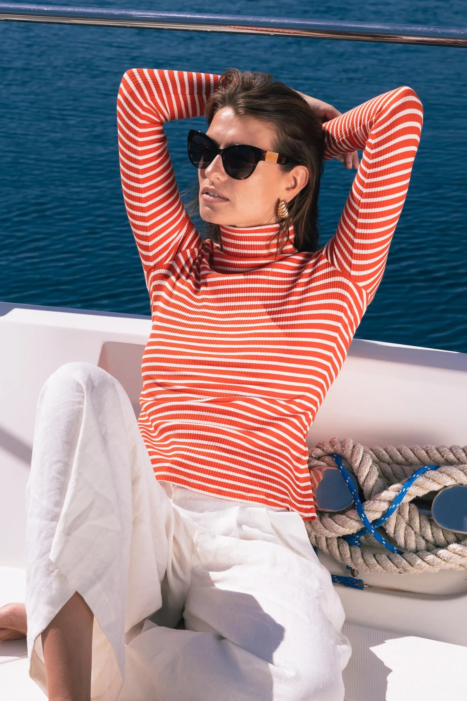 Striped Cotton Roll Neck Long Sleeve