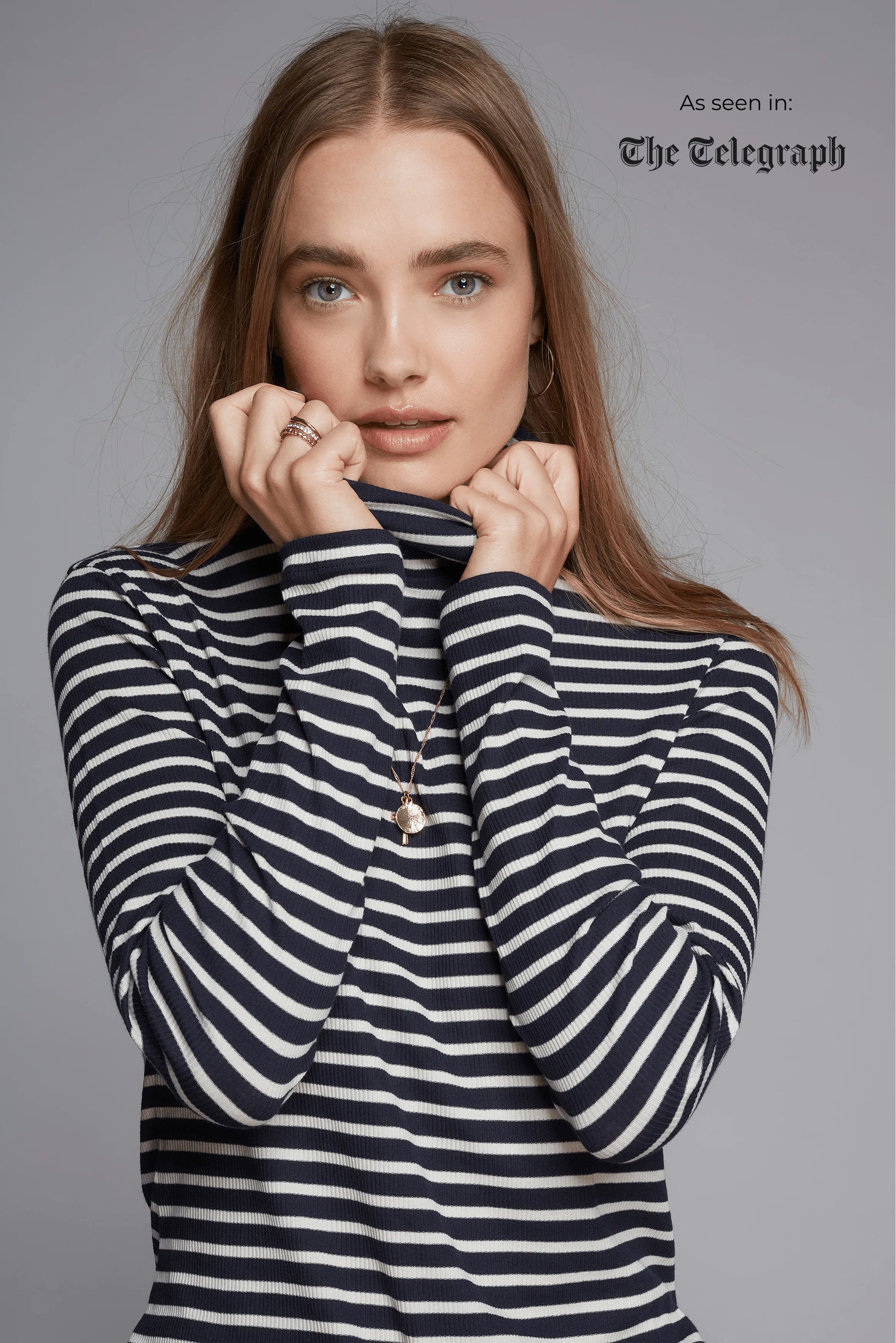 Striped Cotton Roll Neck Long Sleeve