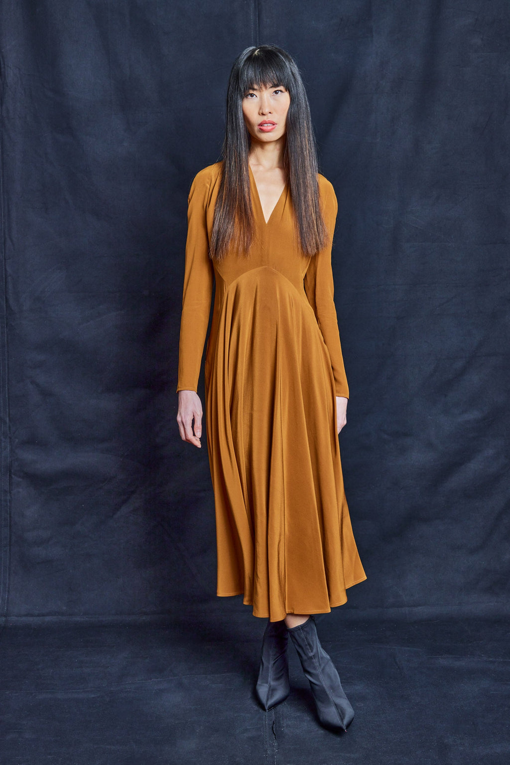 Tobacco Silk Maxi Dress with Open Back