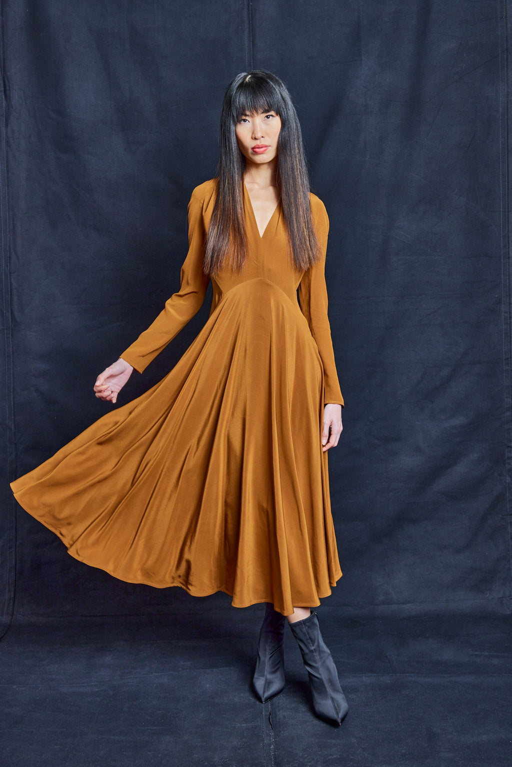Tobacco Silk Maxi Dress with Open Back