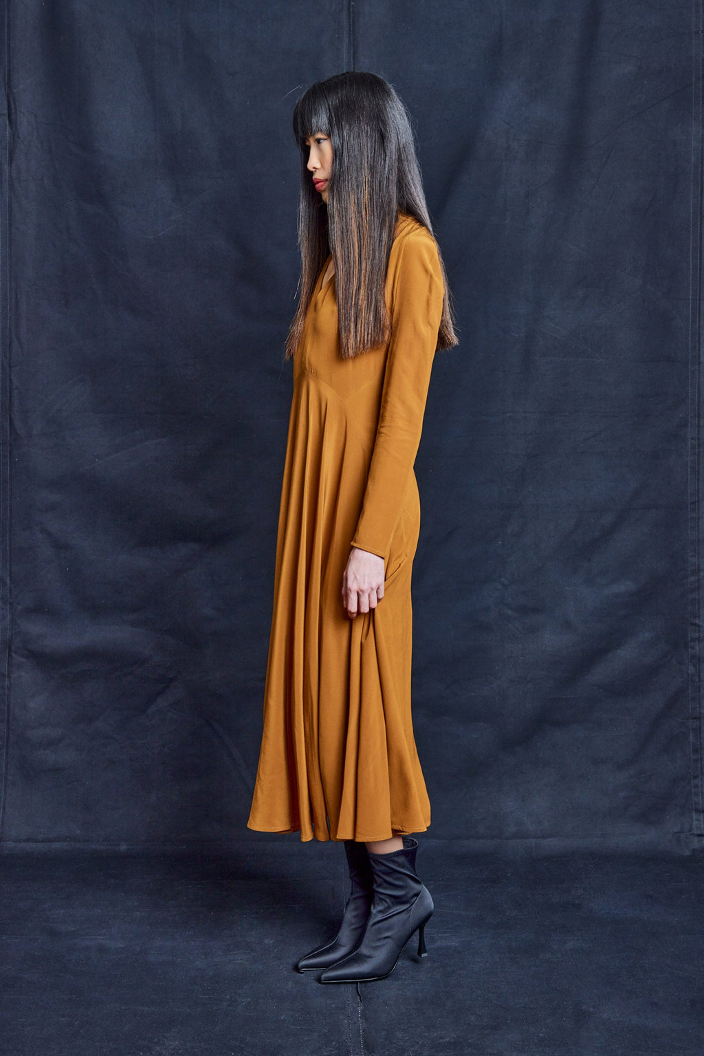 Tobacco Silk Maxi Dress with Open Back