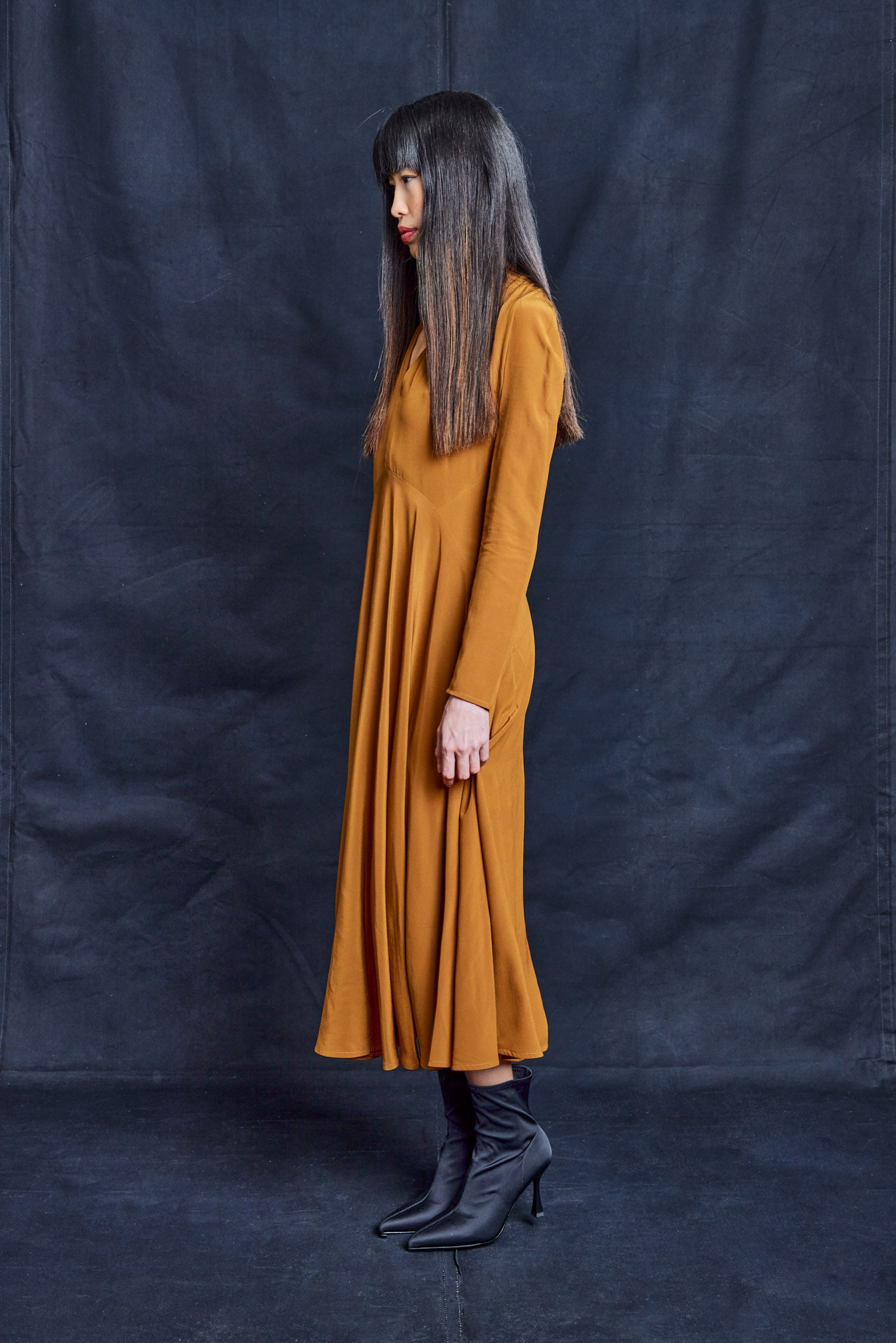 Tobacco Silk Maxi Dress with Open Back