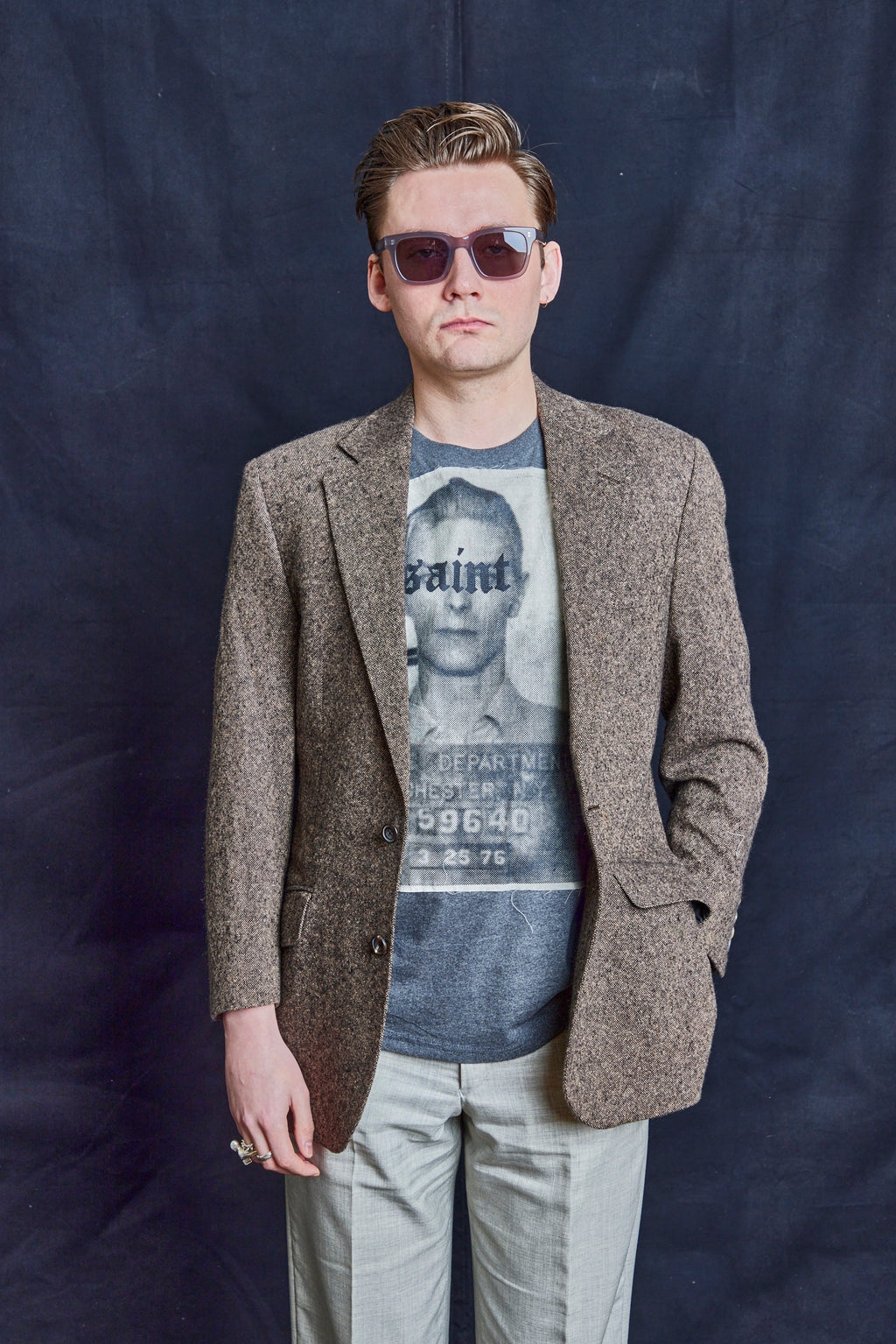 Herringbone Cashmere Blazer in Brown