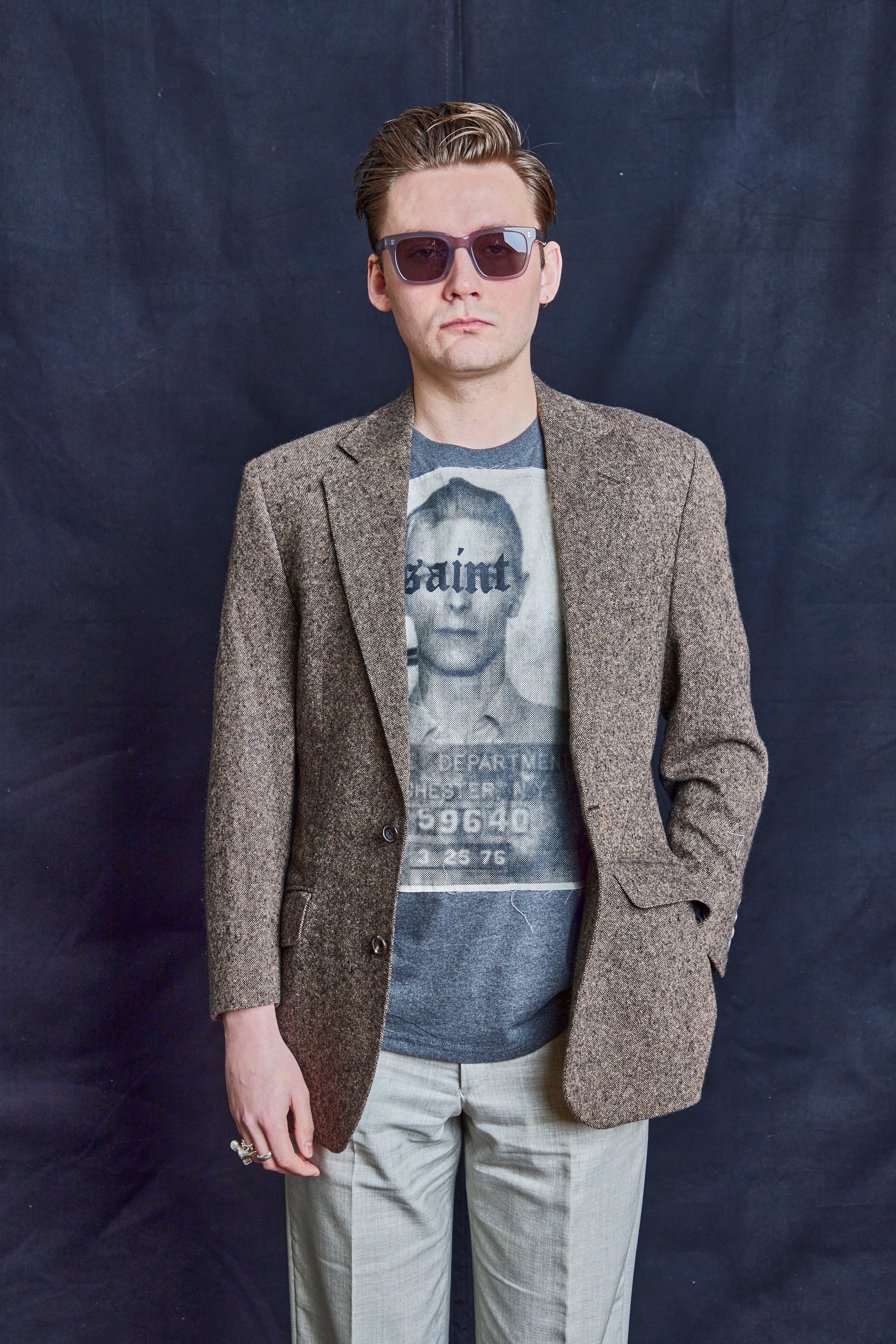 Herringbone Cashmere Blazer in Brown