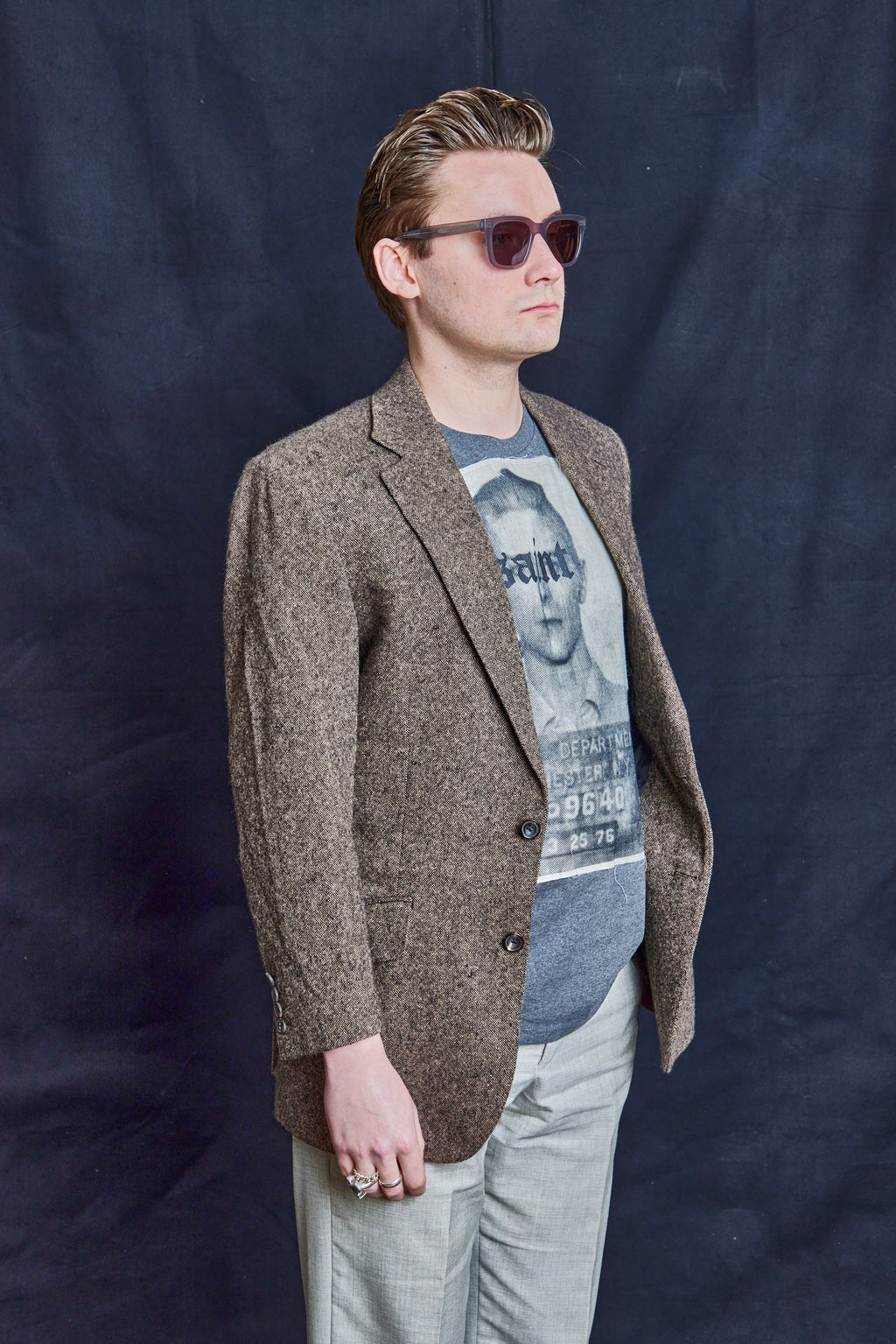 Herringbone Cashmere Blazer in Brown