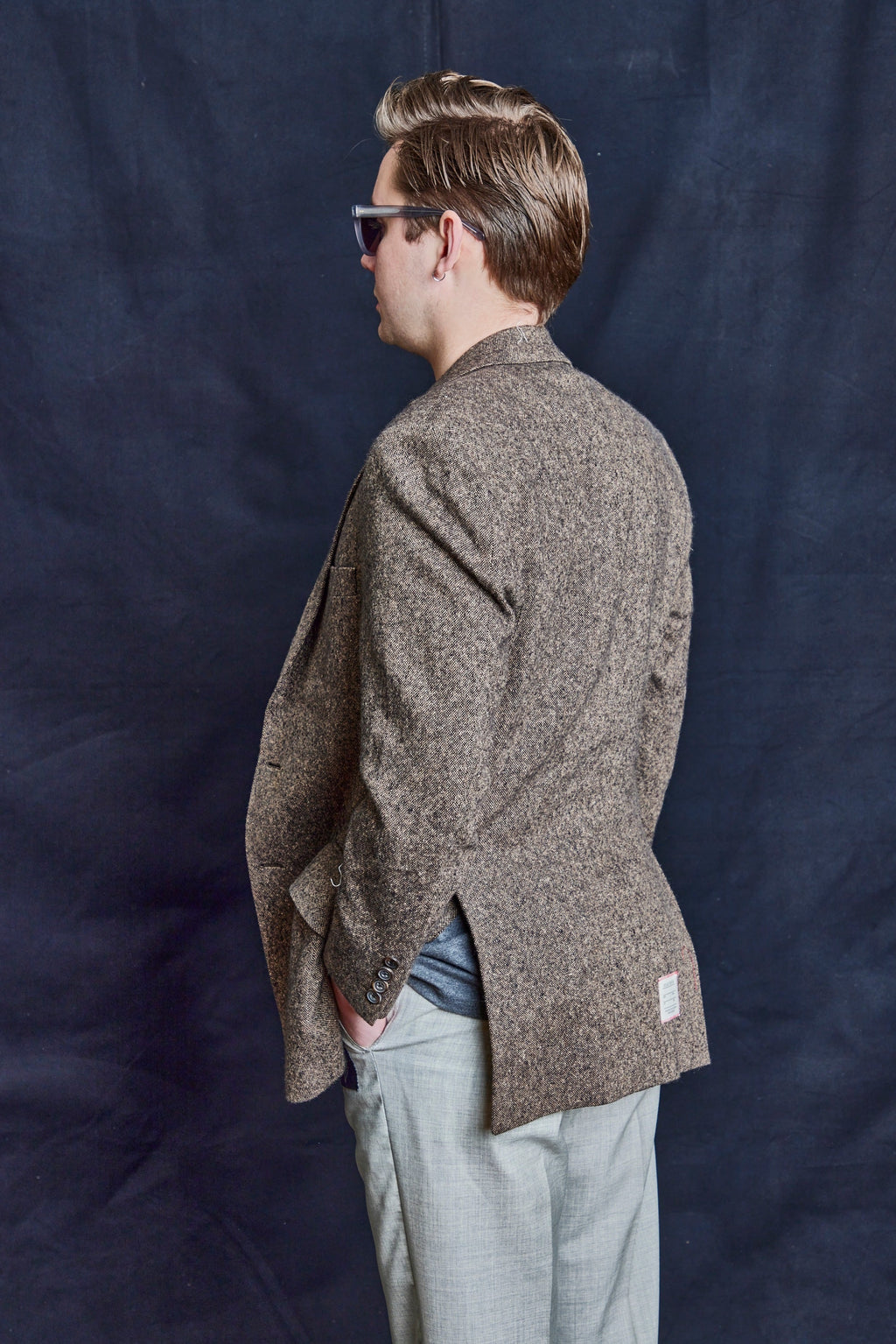 Herringbone Cashmere Blazer in Brown