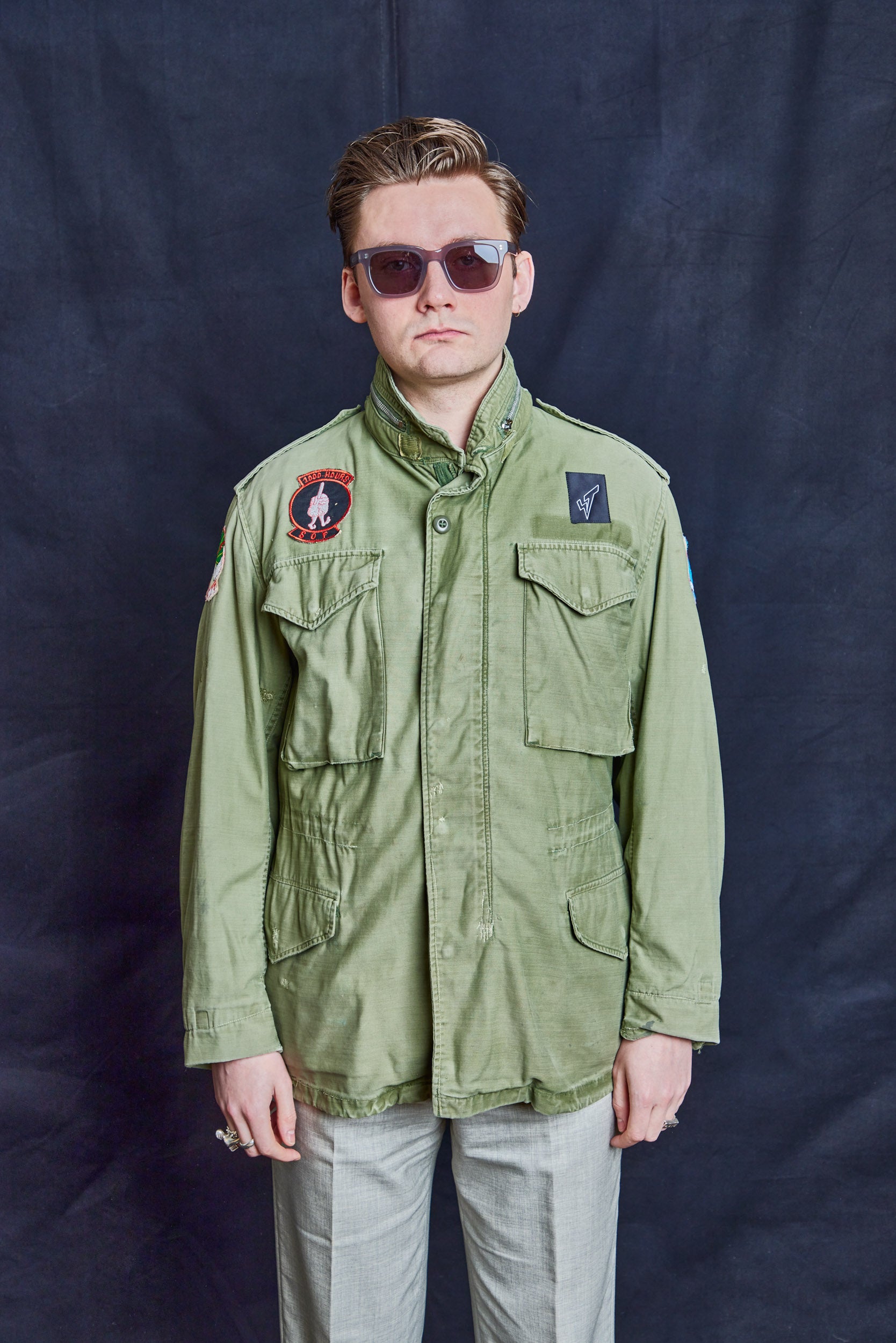 Vintage Military Field Coat with Authentic Patches