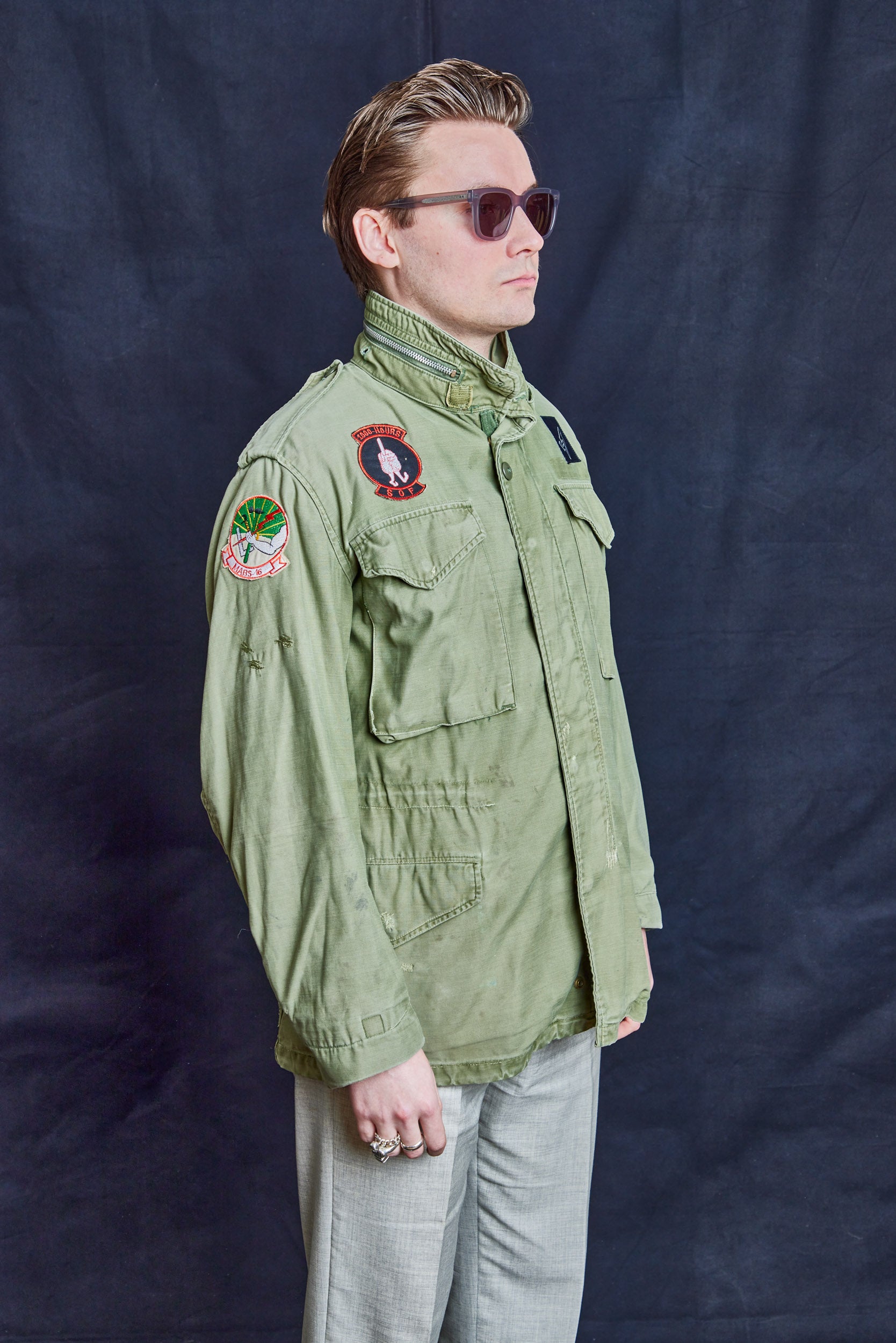 Vintage Military Field Coat with Authentic Patches
