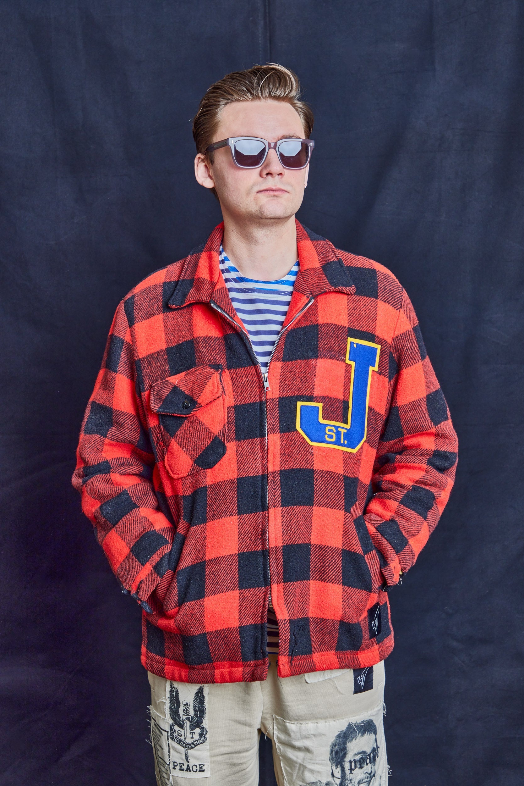 Vintage Red Check Wool Trucker Jacket