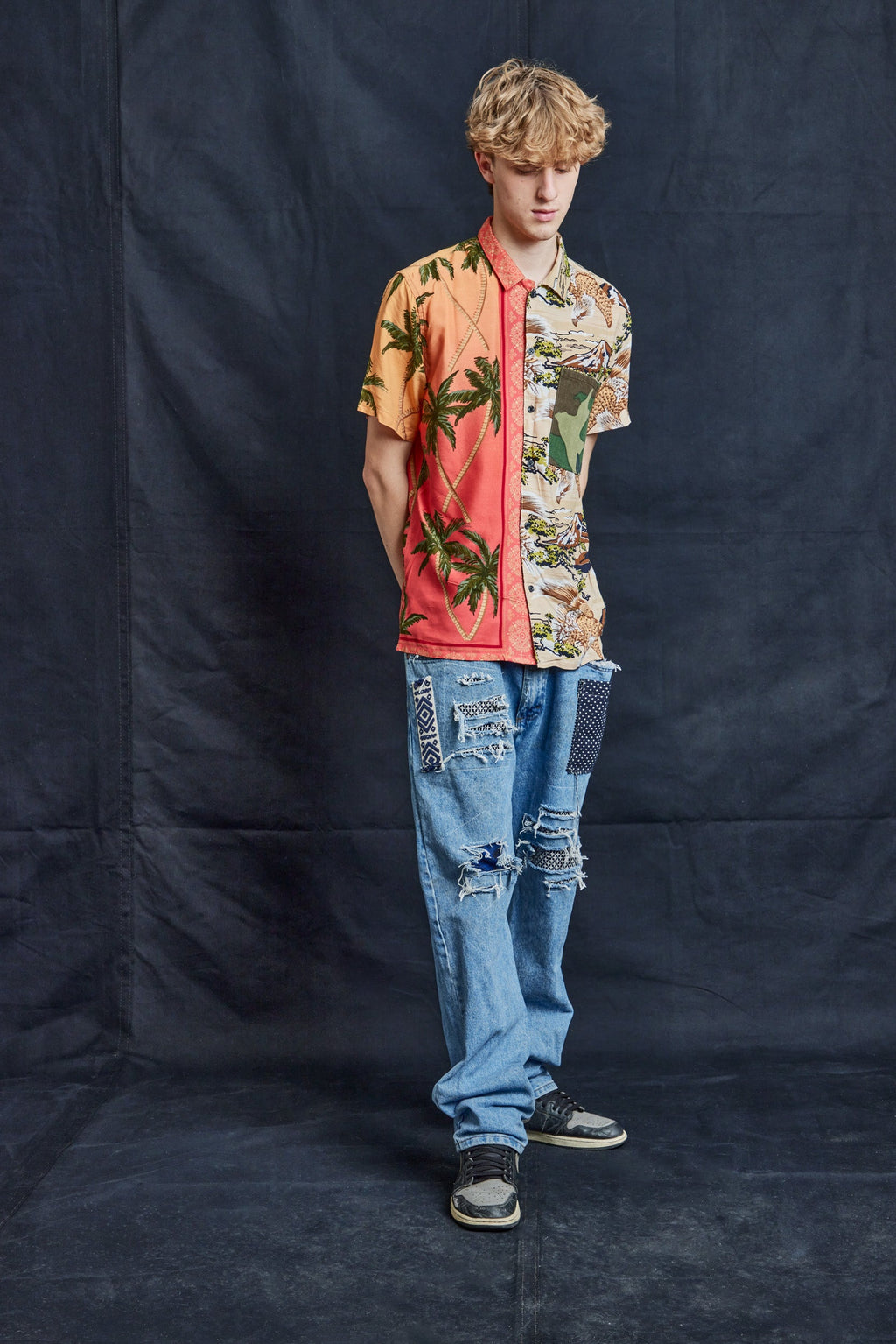 50/50 Hawaiian Shirt in Camo Palms