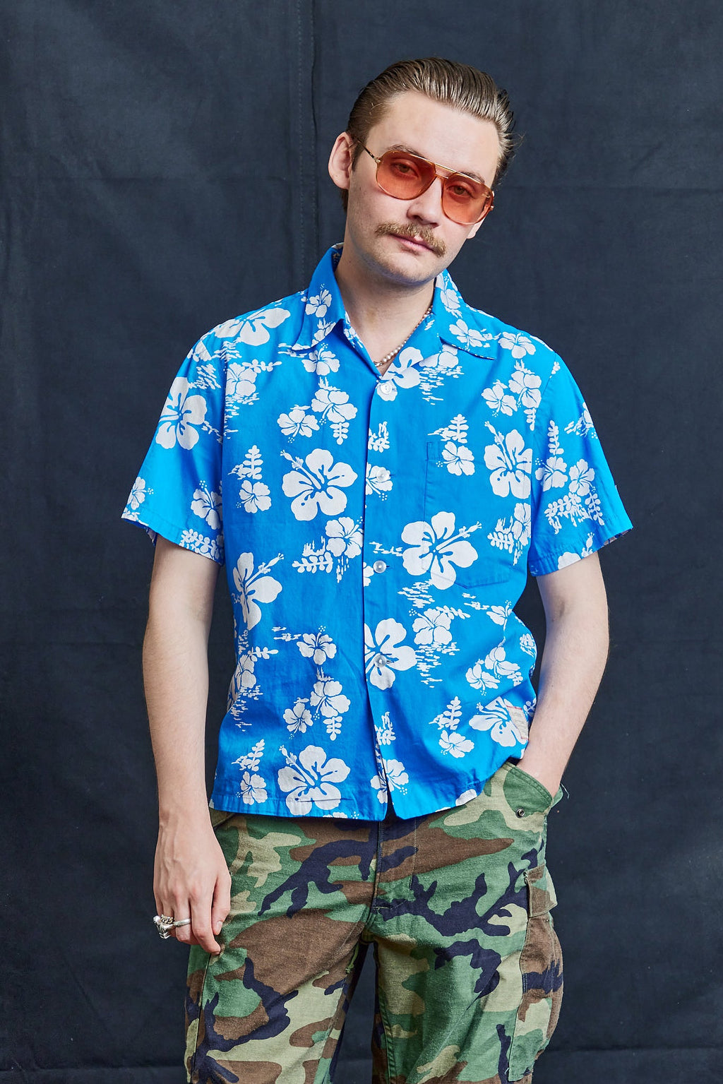 Lei Blue Hawaiian Shirt in Pure Cotton