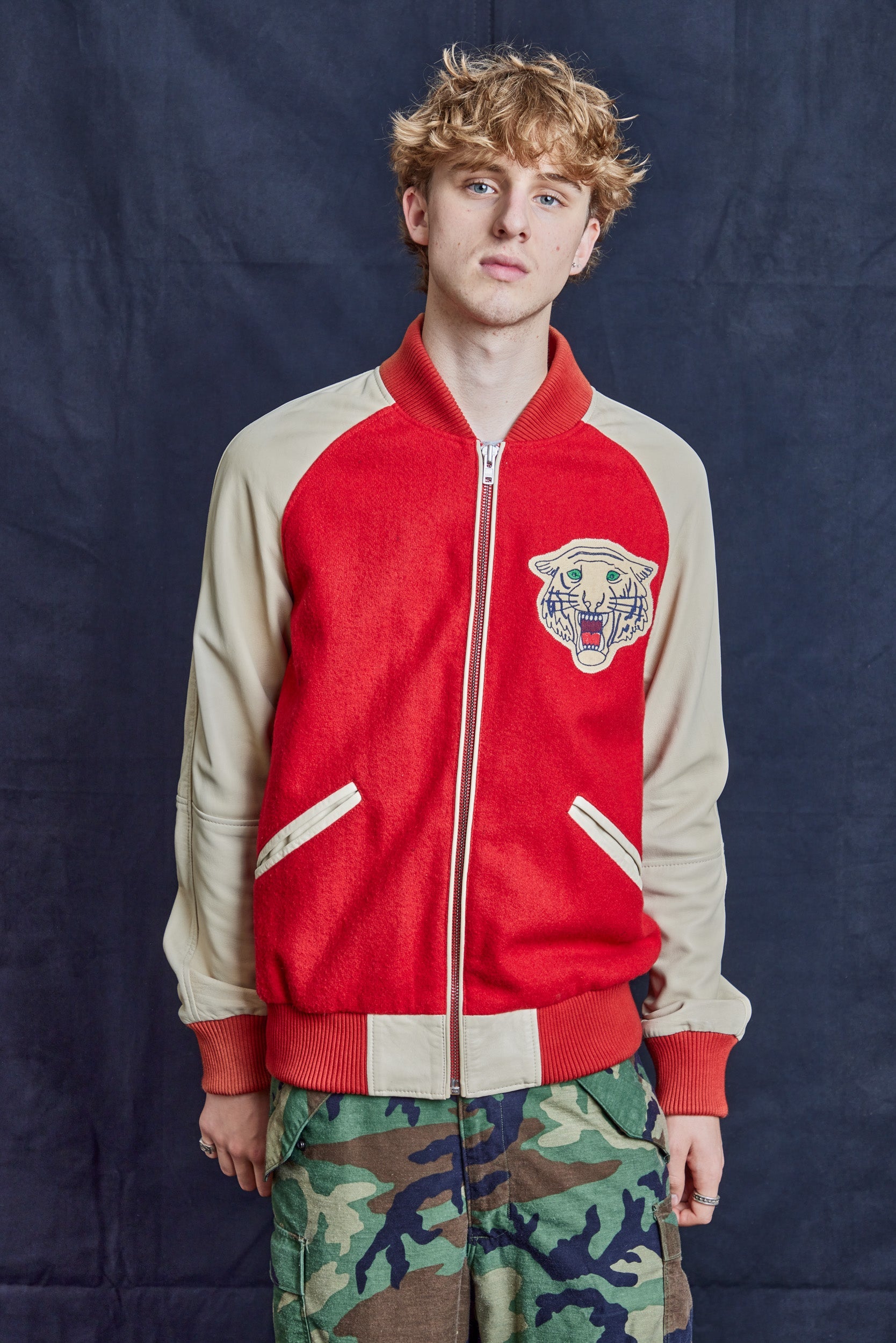 Eastern Promises Red Wool Bomber Jacket with Leather Sleeves