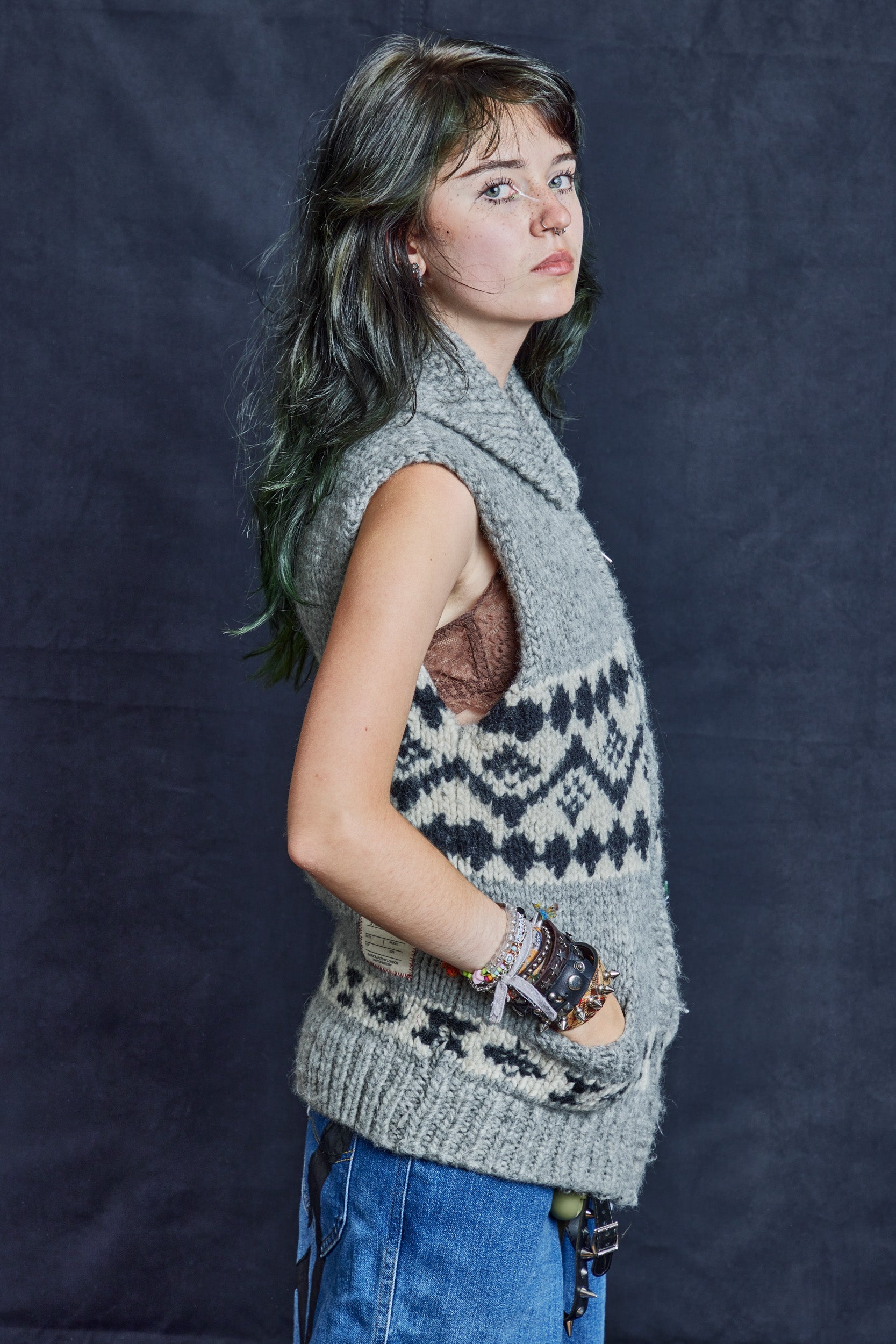 Grey Wool Cowichan Vest with Zip Front