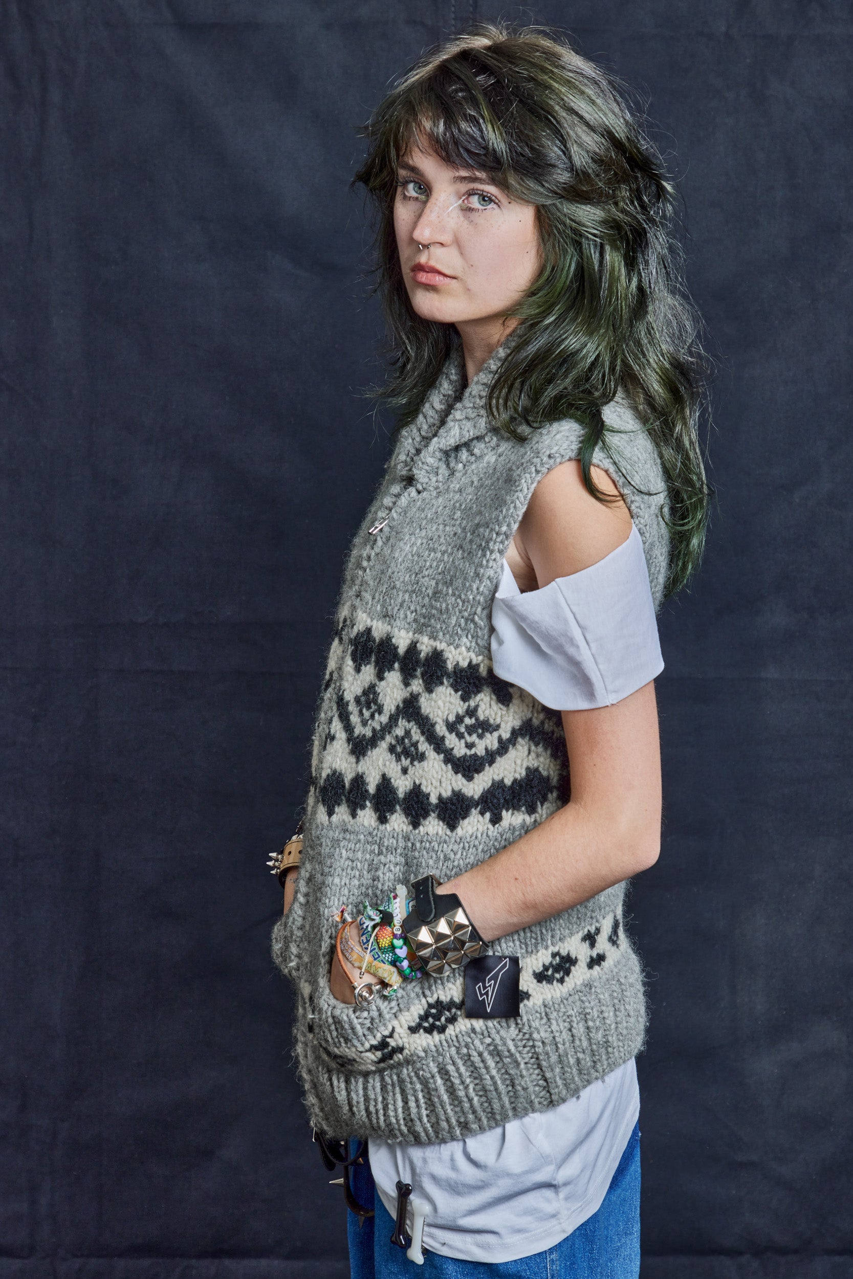 Grey Wool Cowichan Vest with Zip Front