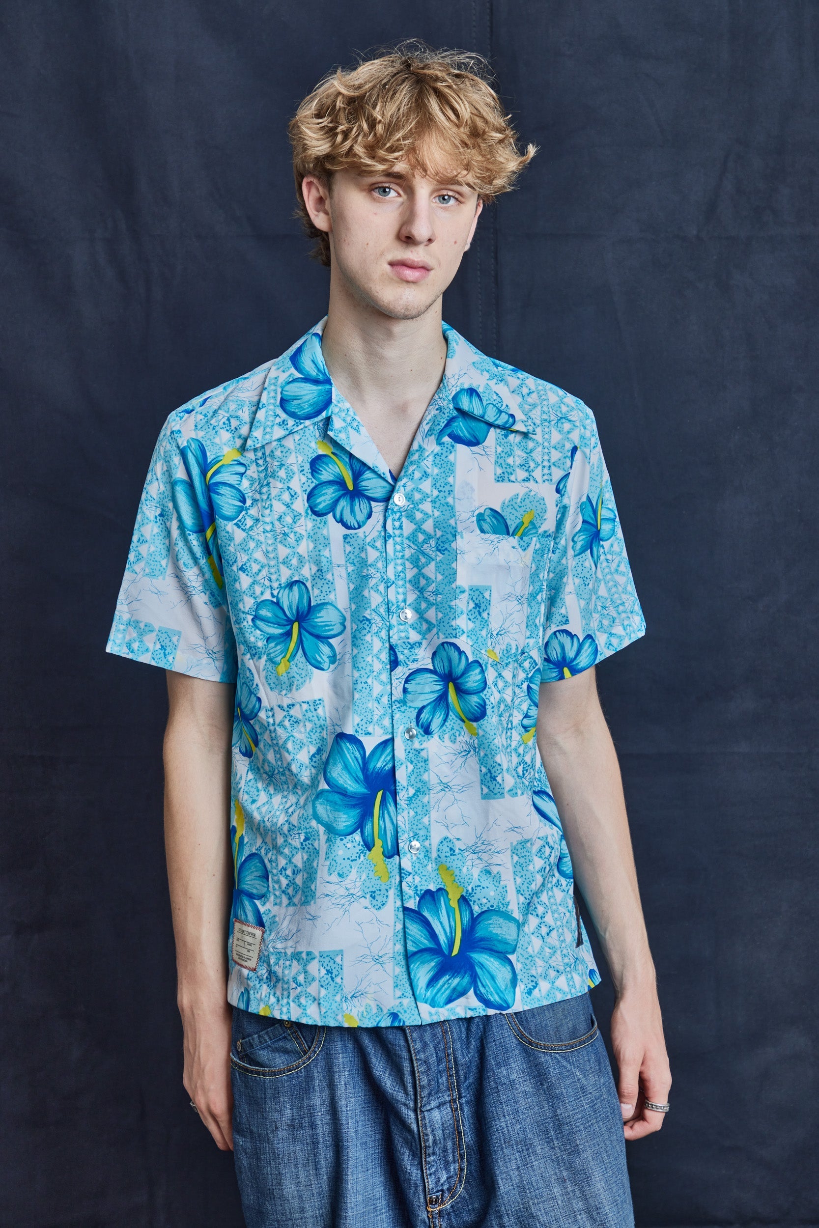 Blue Hibiscus Hawaiian Shirt in Cotton