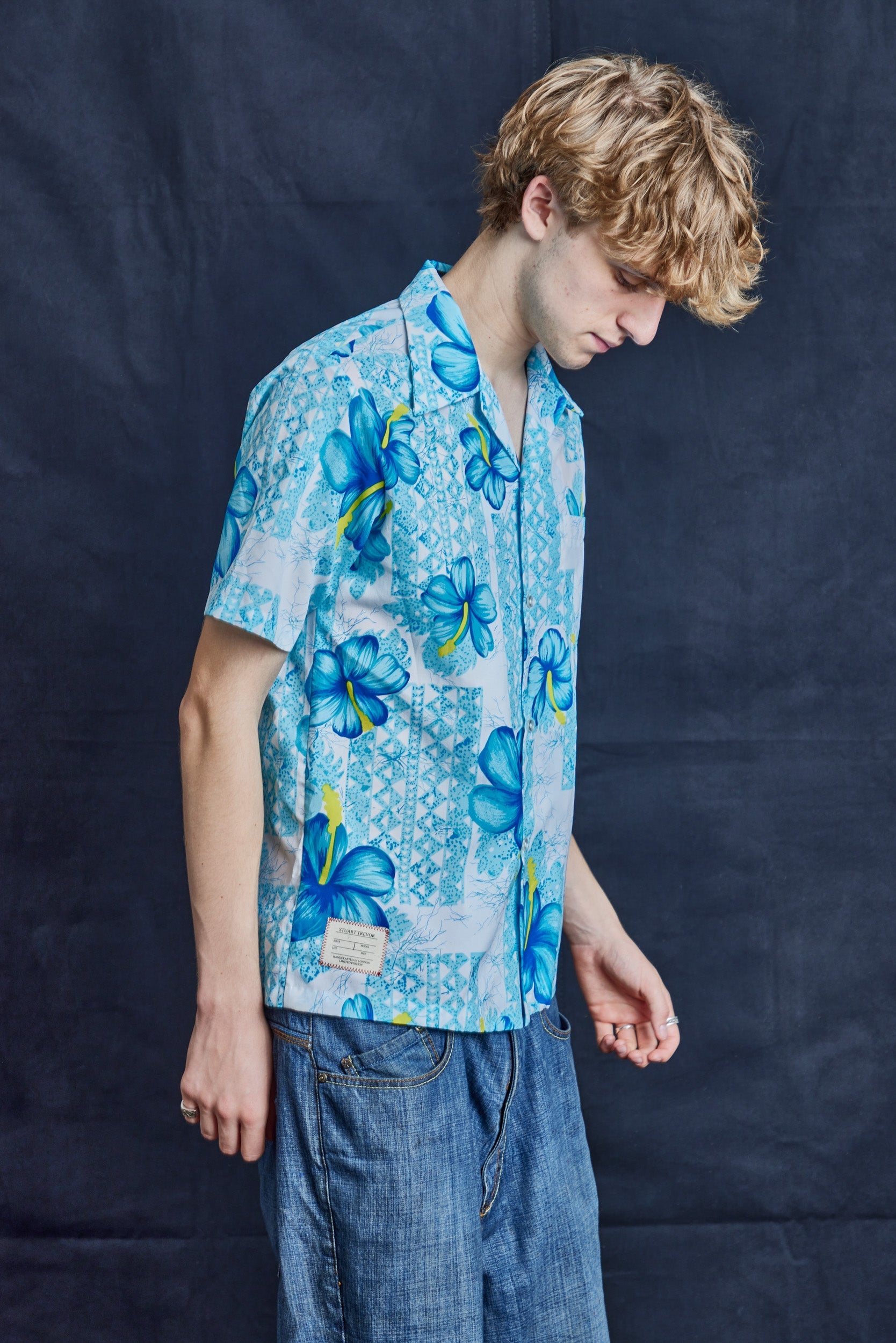 Blue Hibiscus Hawaiian Shirt in Cotton