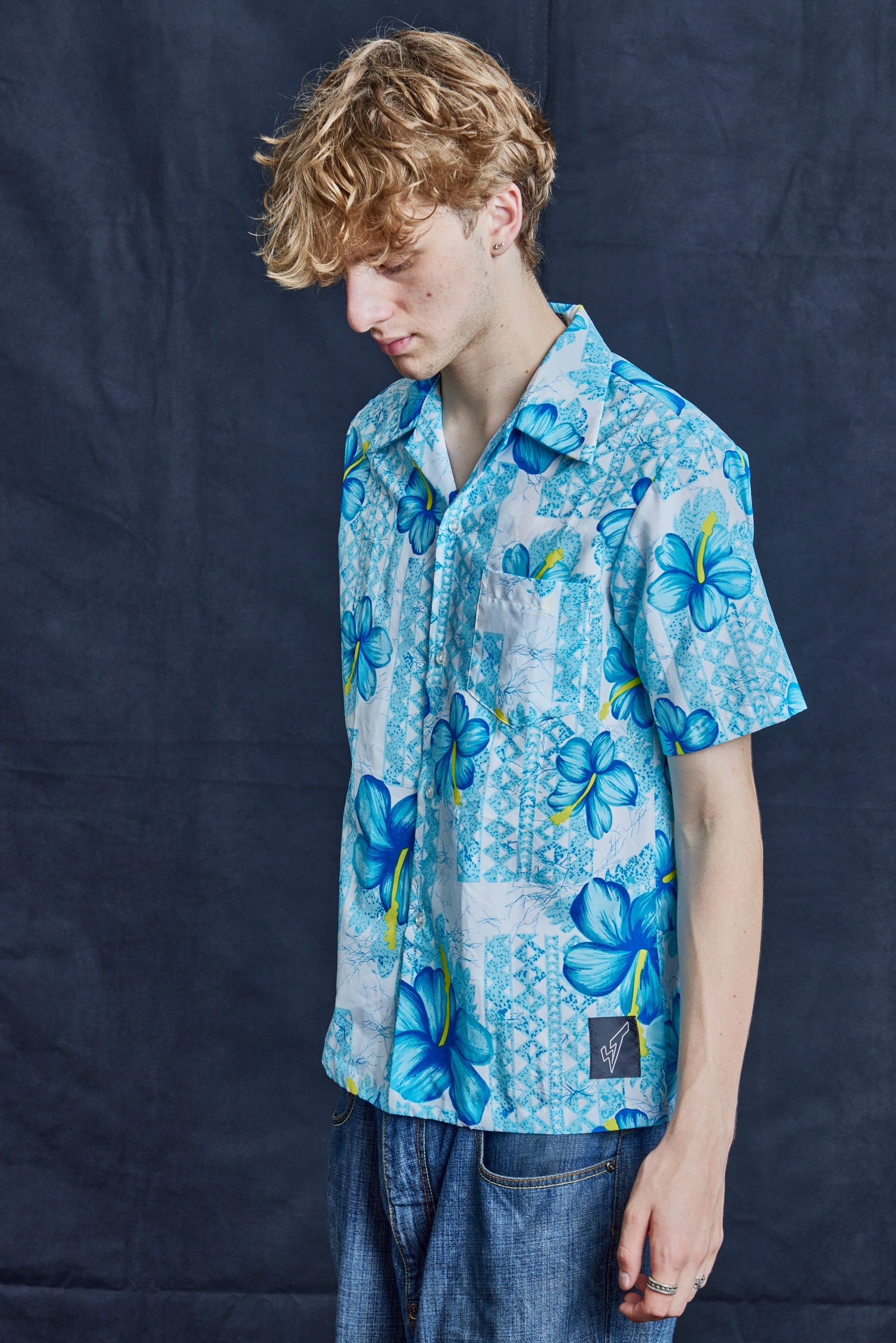 Blue Hibiscus Hawaiian Shirt in Cotton