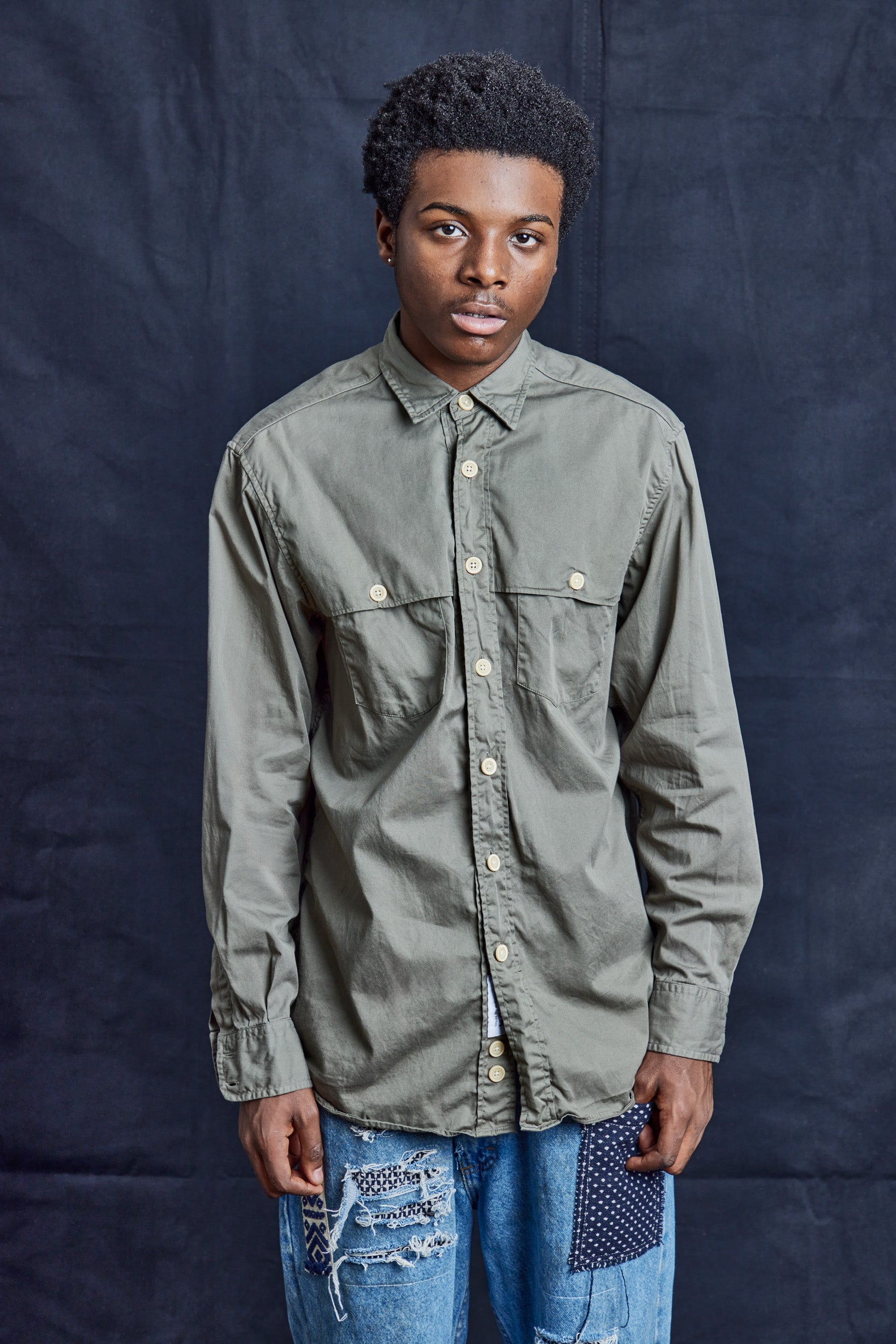 Khaki Tailored Shirt in Cotton