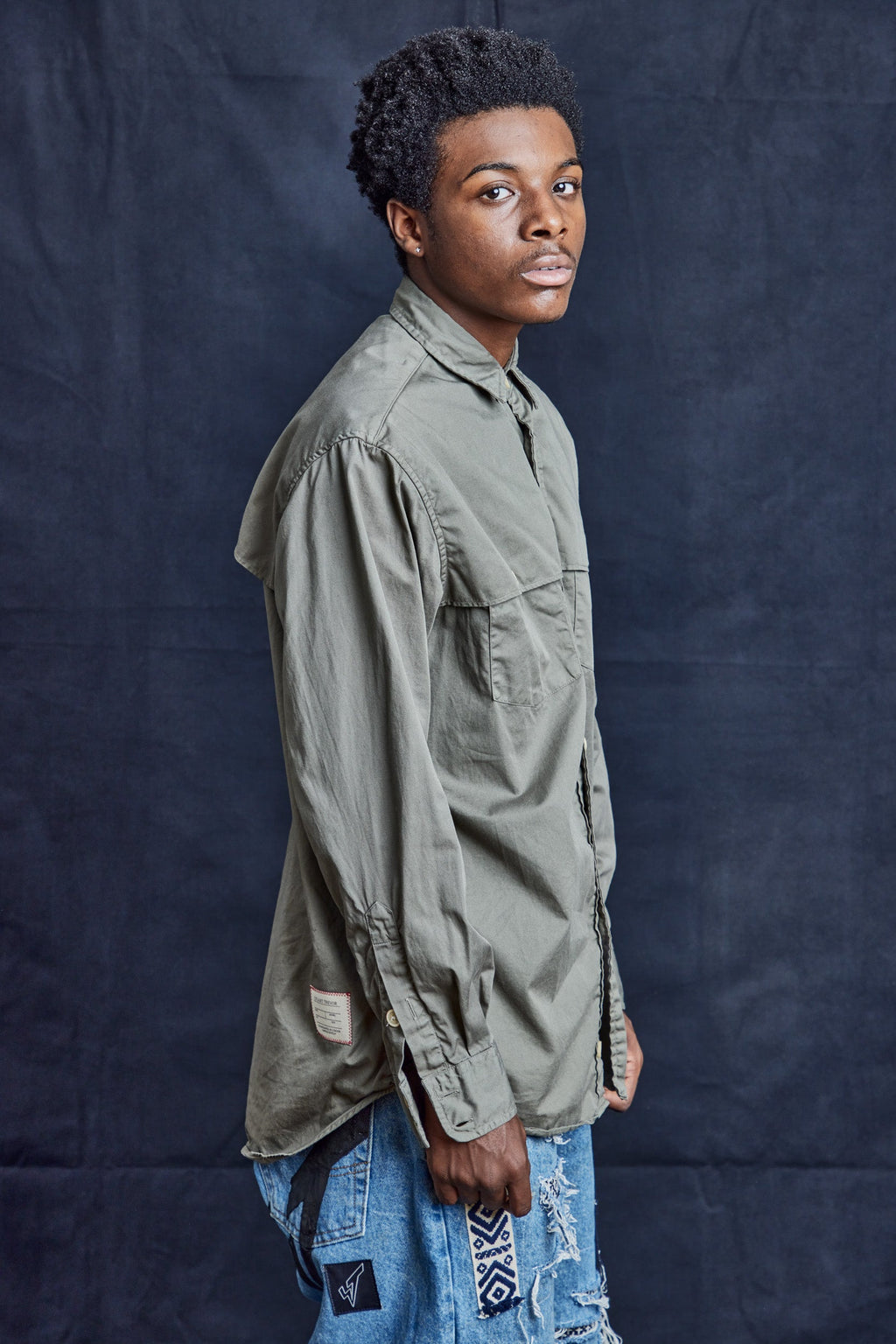 Khaki Tailored Shirt in Cotton