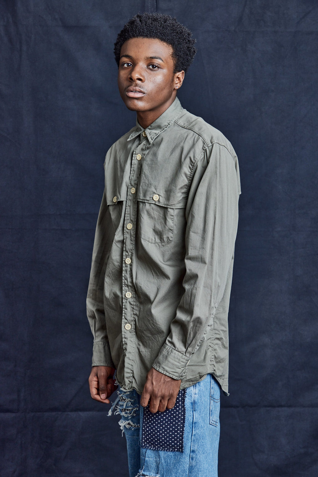 Khaki Tailored Shirt in Cotton