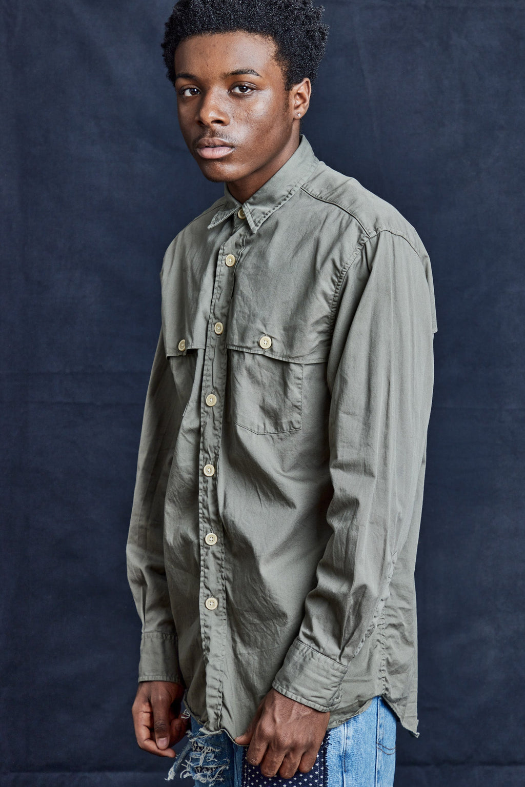 Khaki Tailored Shirt in Cotton