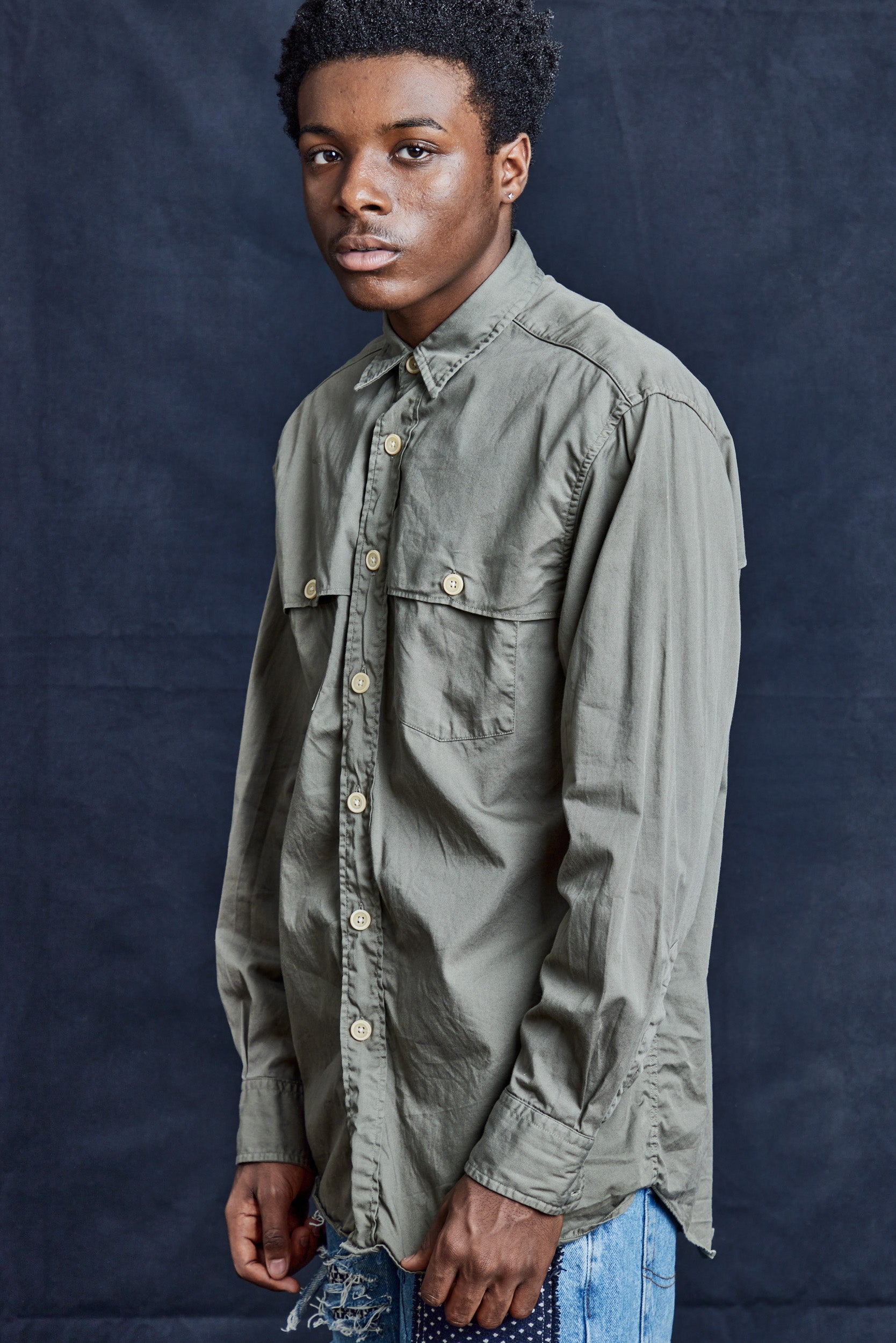 Khaki Tailored Shirt in Cotton