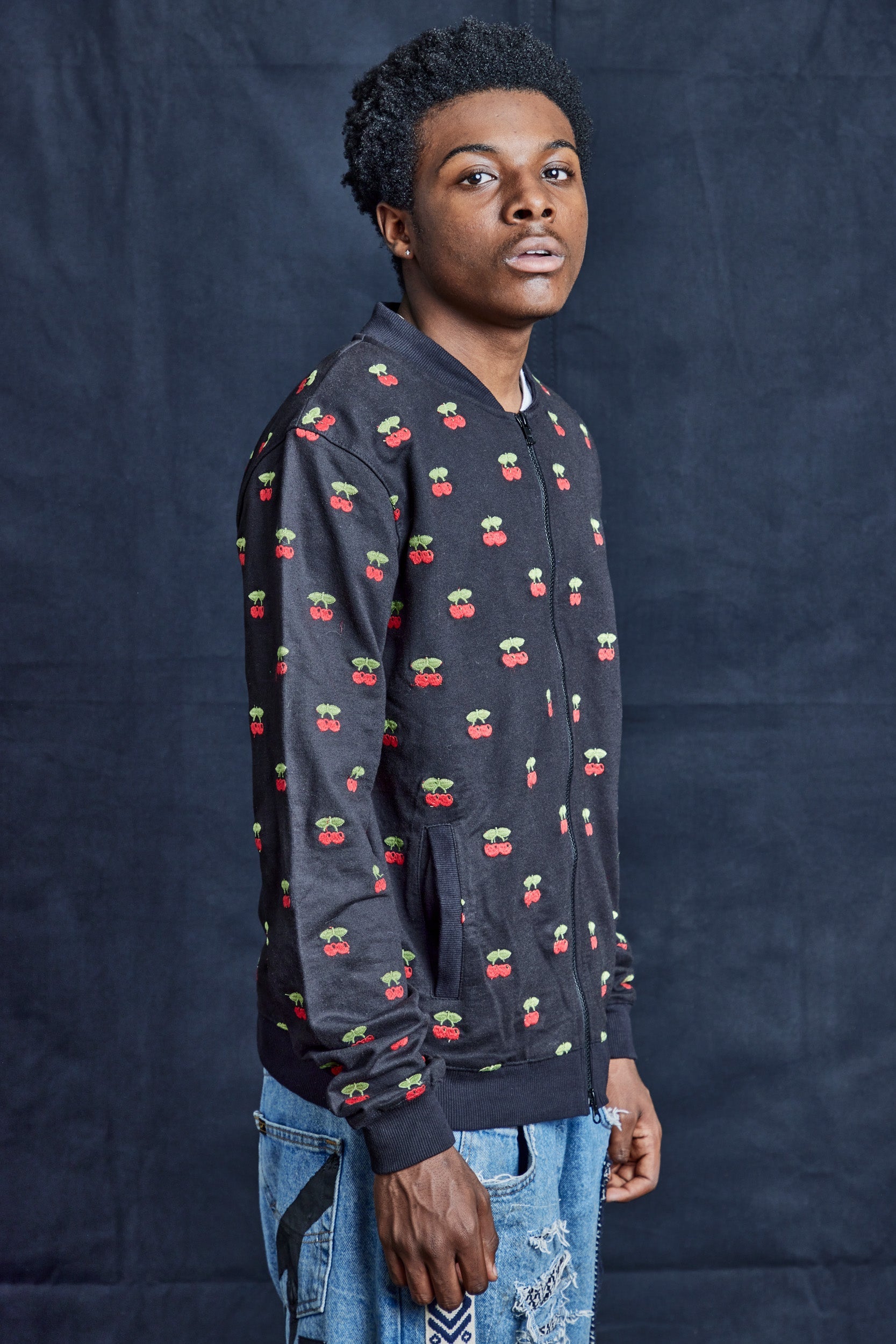 Cherry Bomber Jacket in Cotton