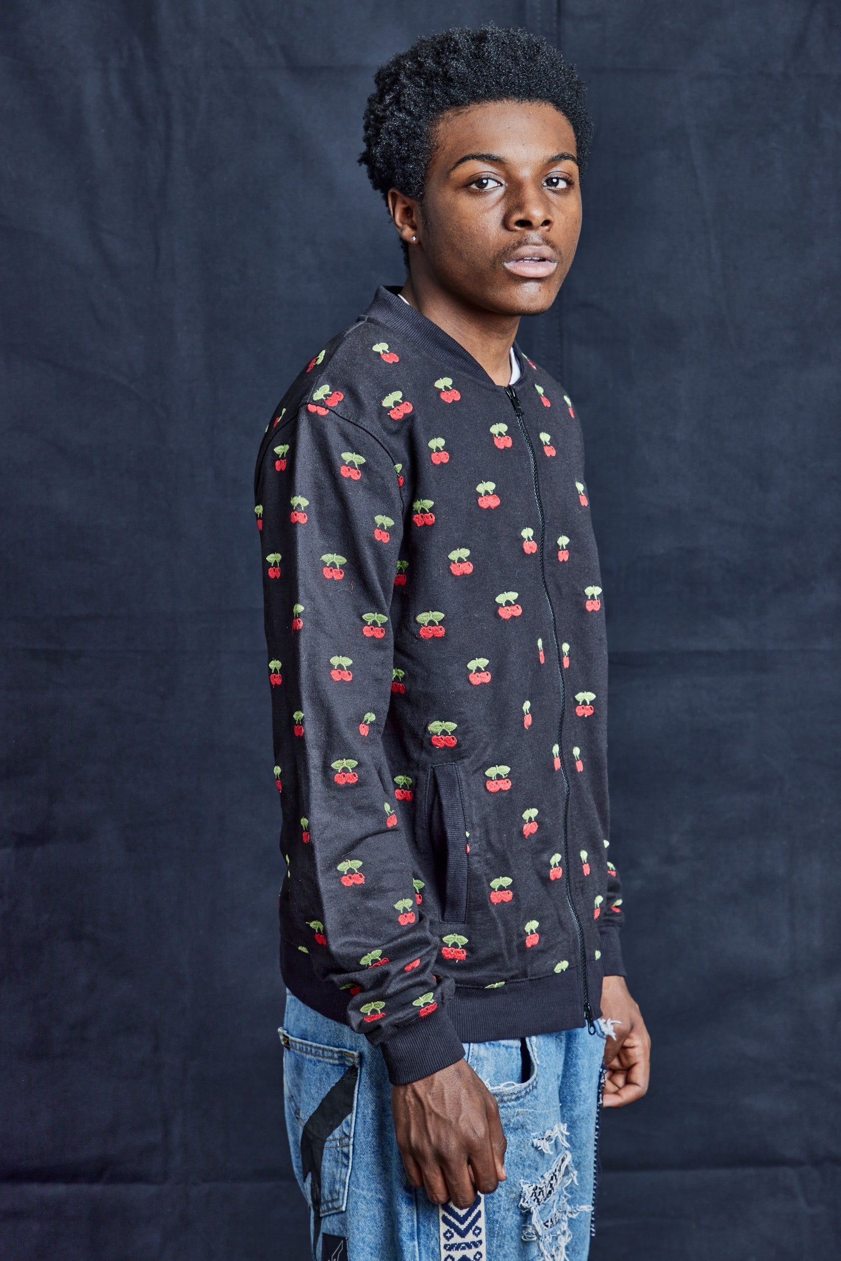 Cherry Bomber Jacket in Cotton