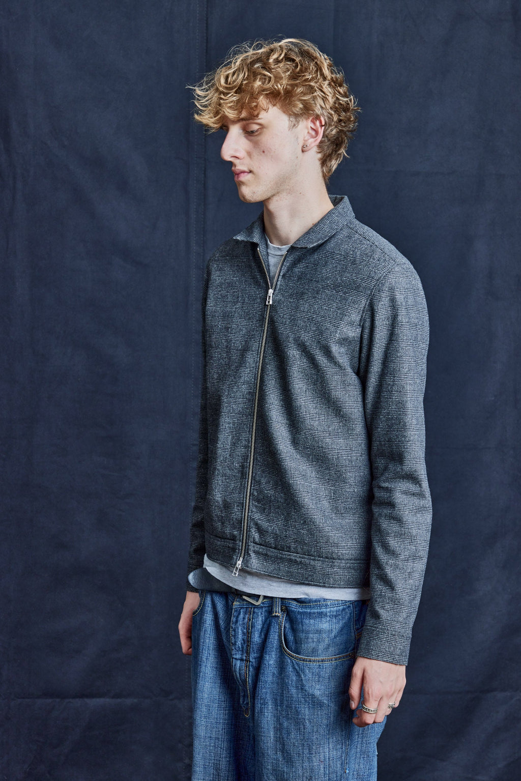 Checkered 50s Wool Zipper Jacket