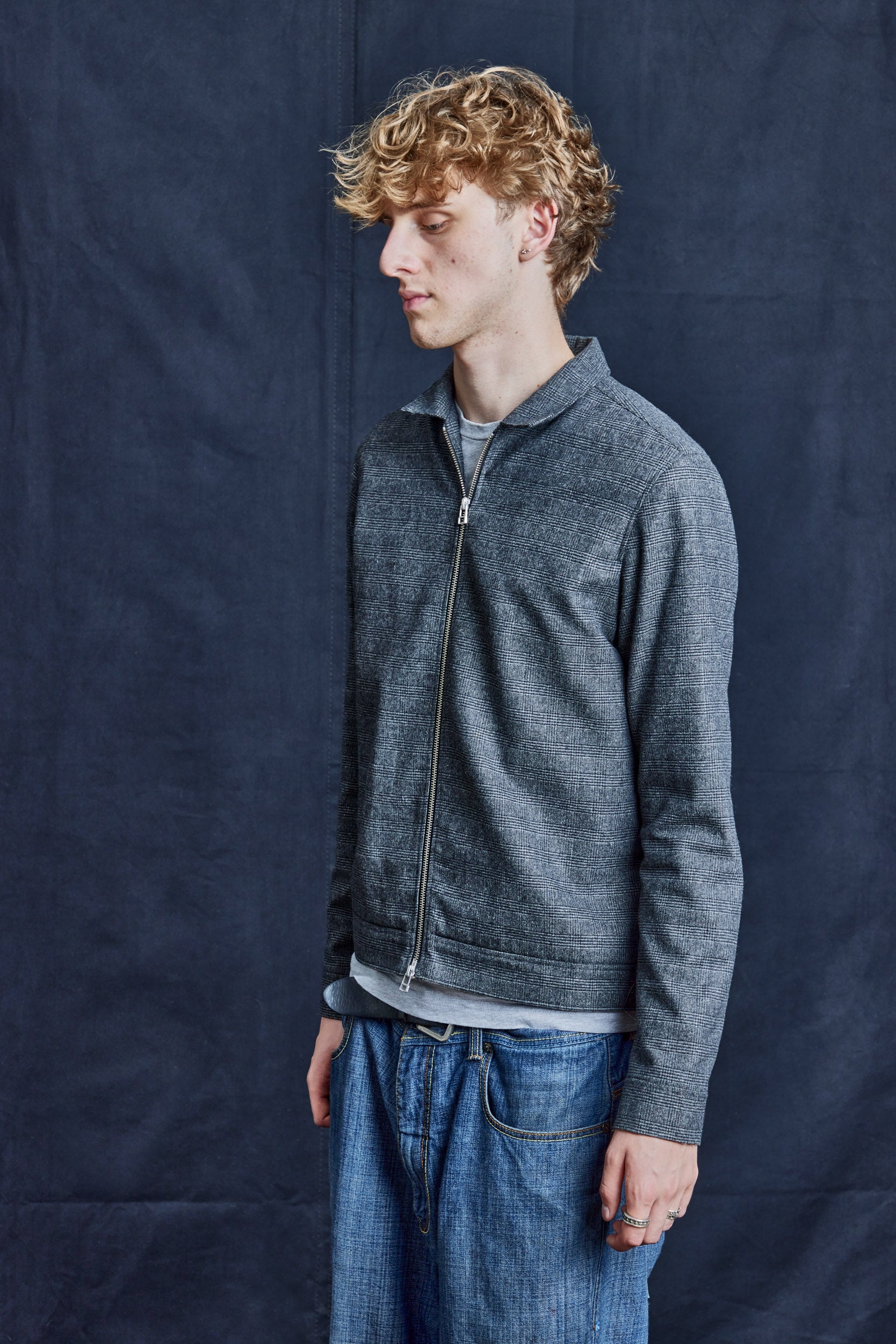 Checkered 50s Wool Zipper Jacket