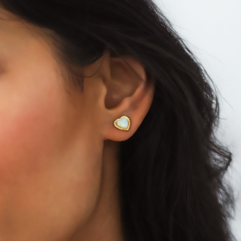 Opal Heart Studs in 18k Gold Plated Sterling Silver