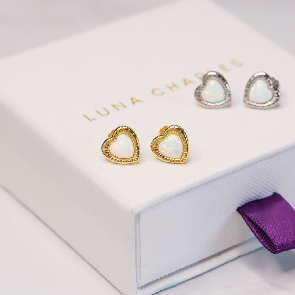 Opal Heart Studs in 18k Gold Plated Sterling Silver
