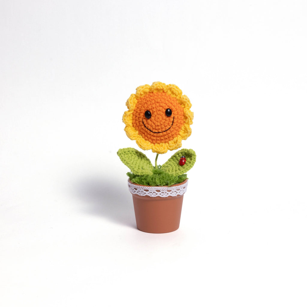 Handcrafted Crocheted Sunflower Plant in Decorative Pot