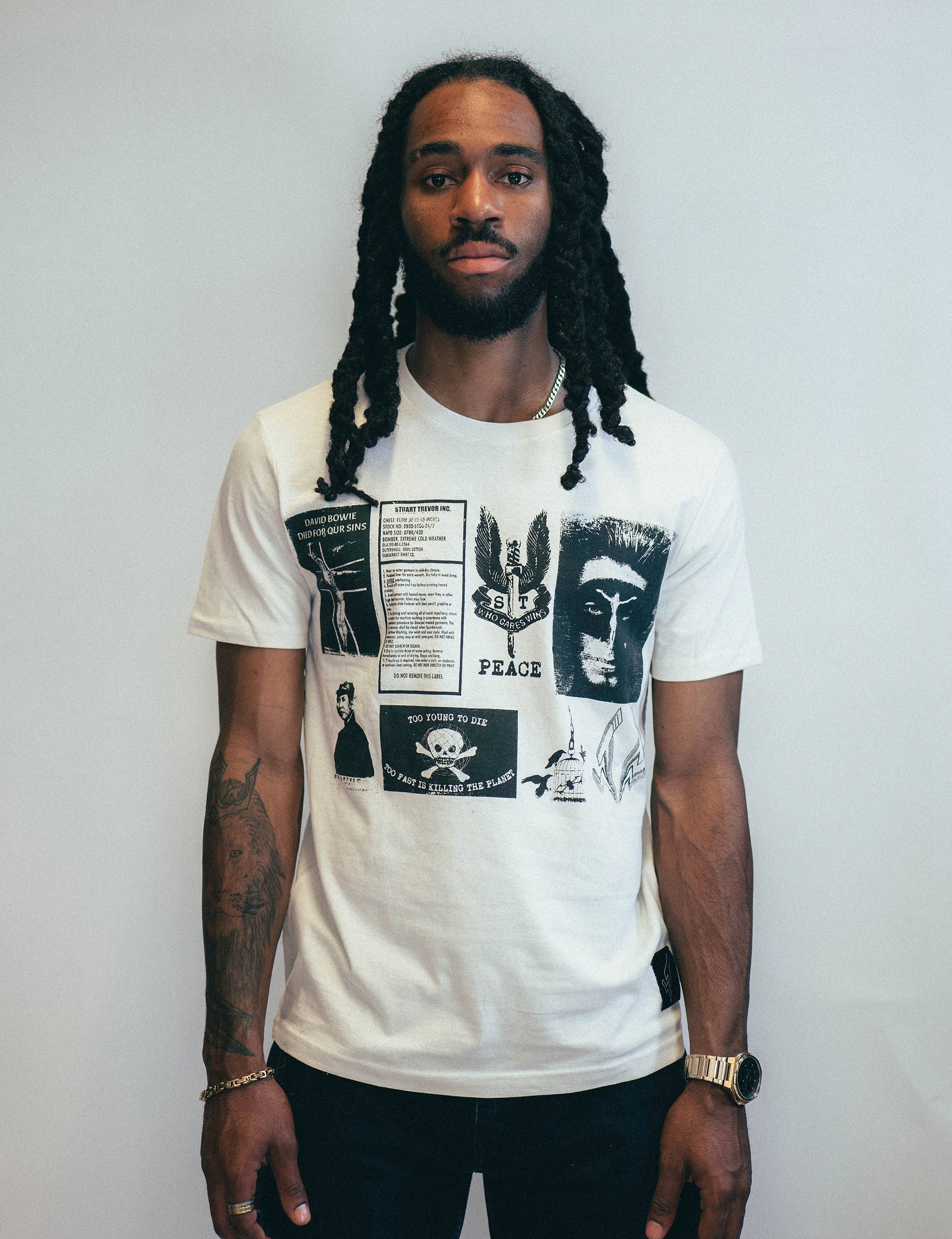 Ecru T-Shirt with Printed Patches