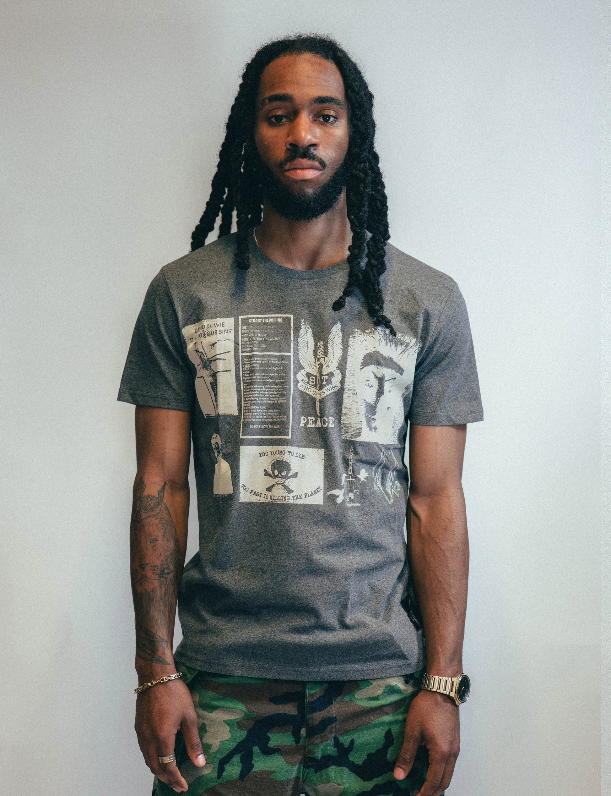 Grey T-Shirt with Printed Patches