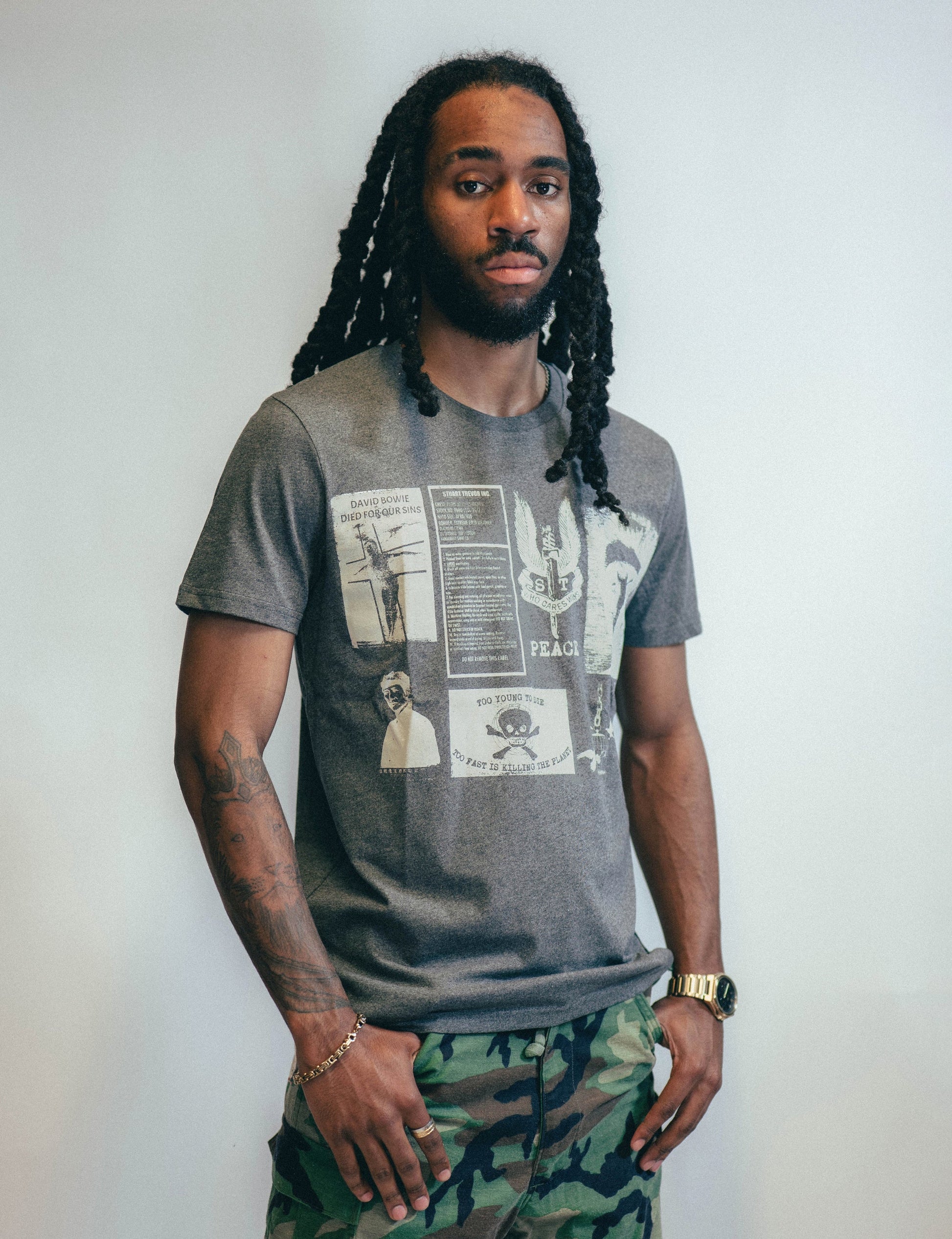 Grey T-Shirt with Printed Patches