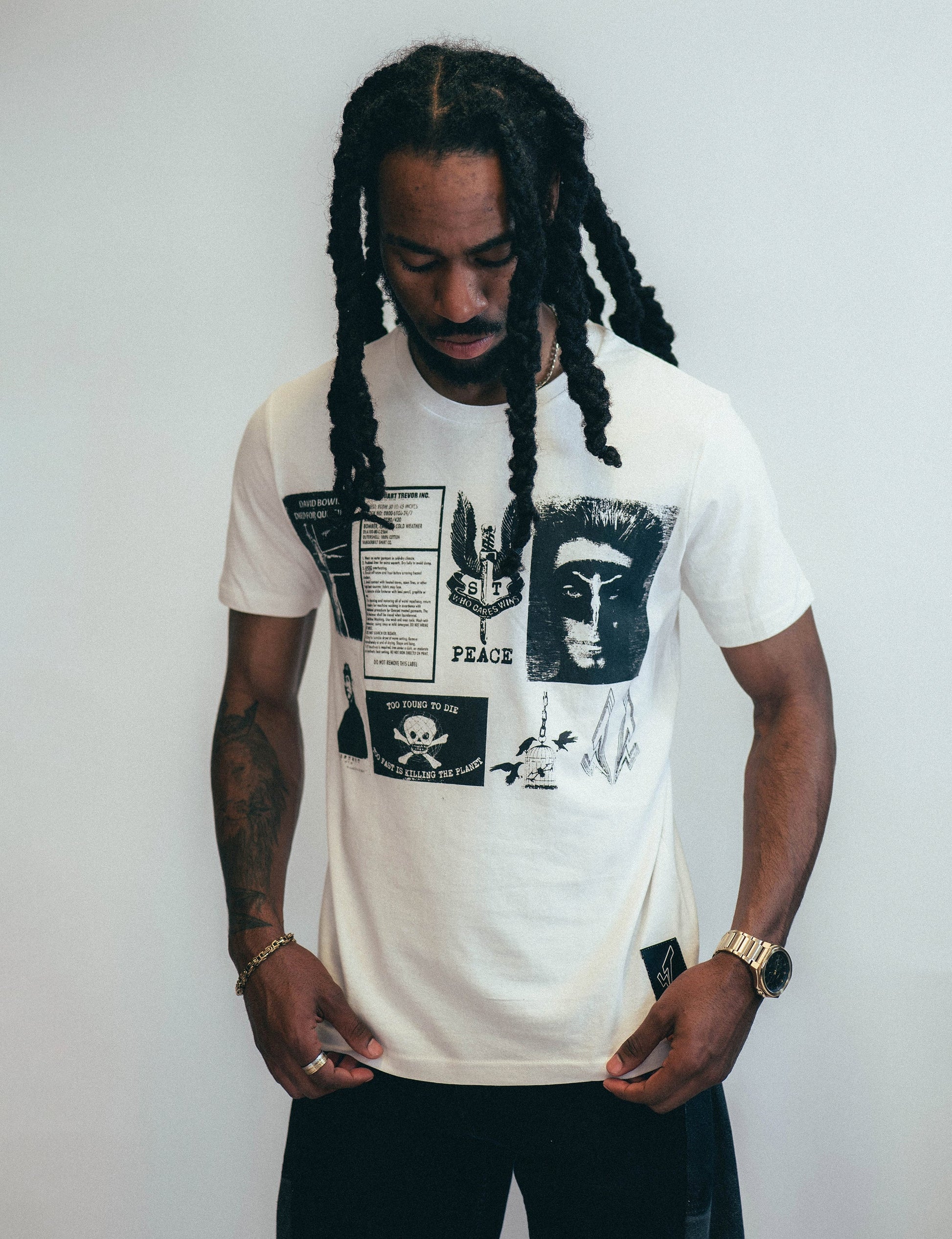 Ecru T-Shirt with Printed Patches