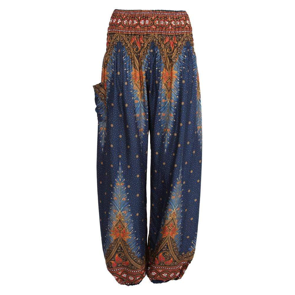 Peacock Feather Harem Pants in Turquoise