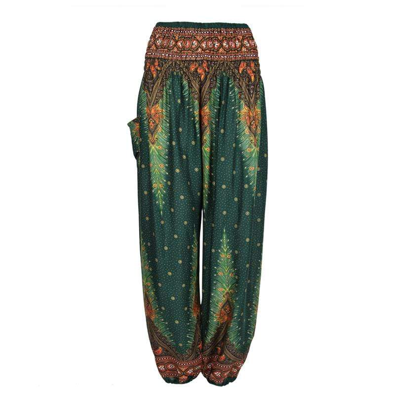 Peacock Feather Harem Pants in Turquoise