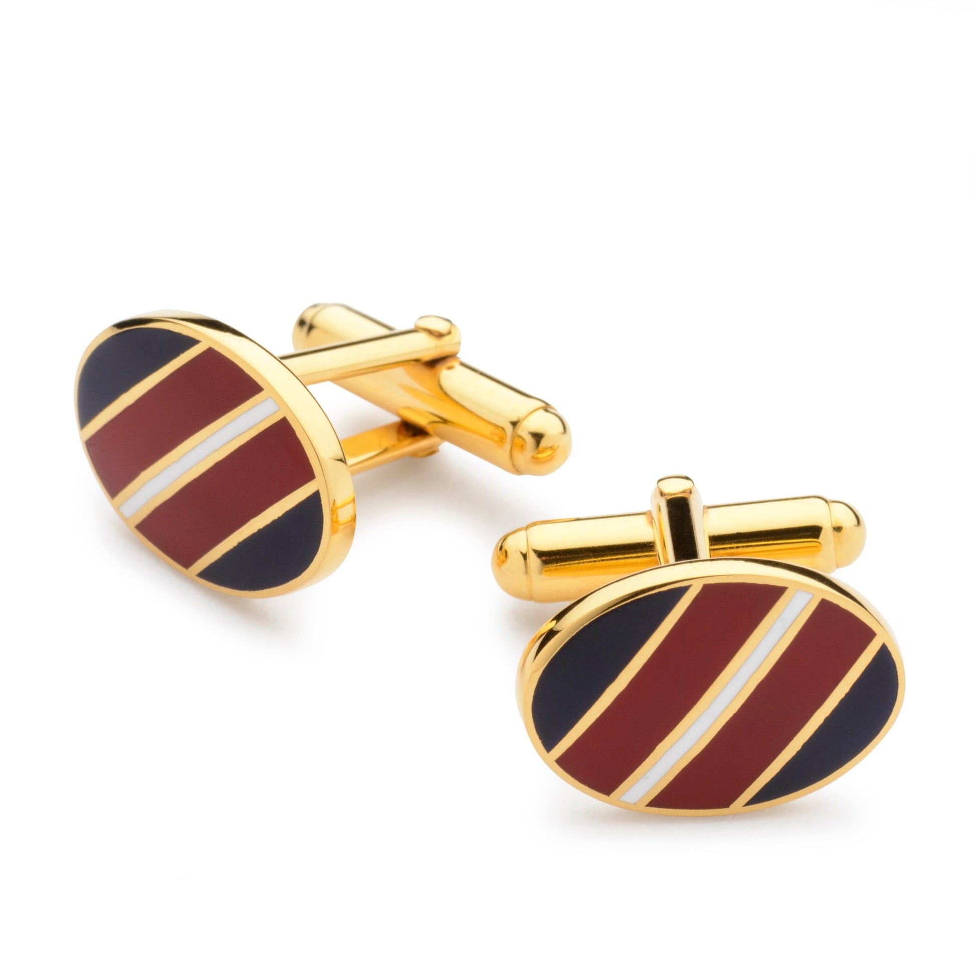 Wide Stripe Navy and Red Enamel Cufflinks