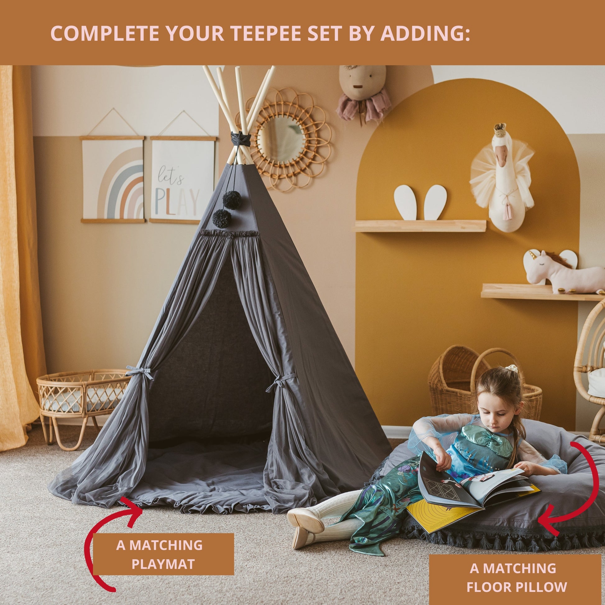 Fairy Kids Play Tent in Grey